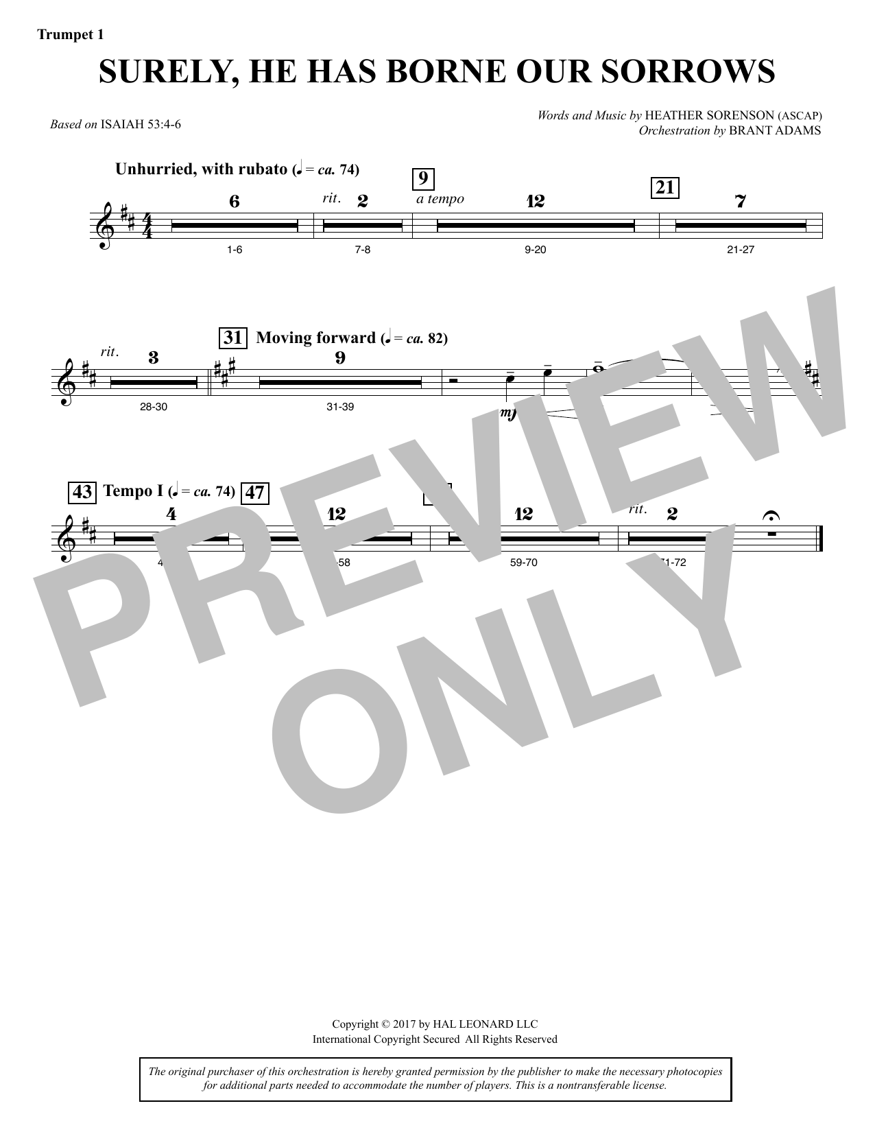 Download Heather Sorenson Surely, He Has Borne Our Sorrows - Bb T Sheet Music