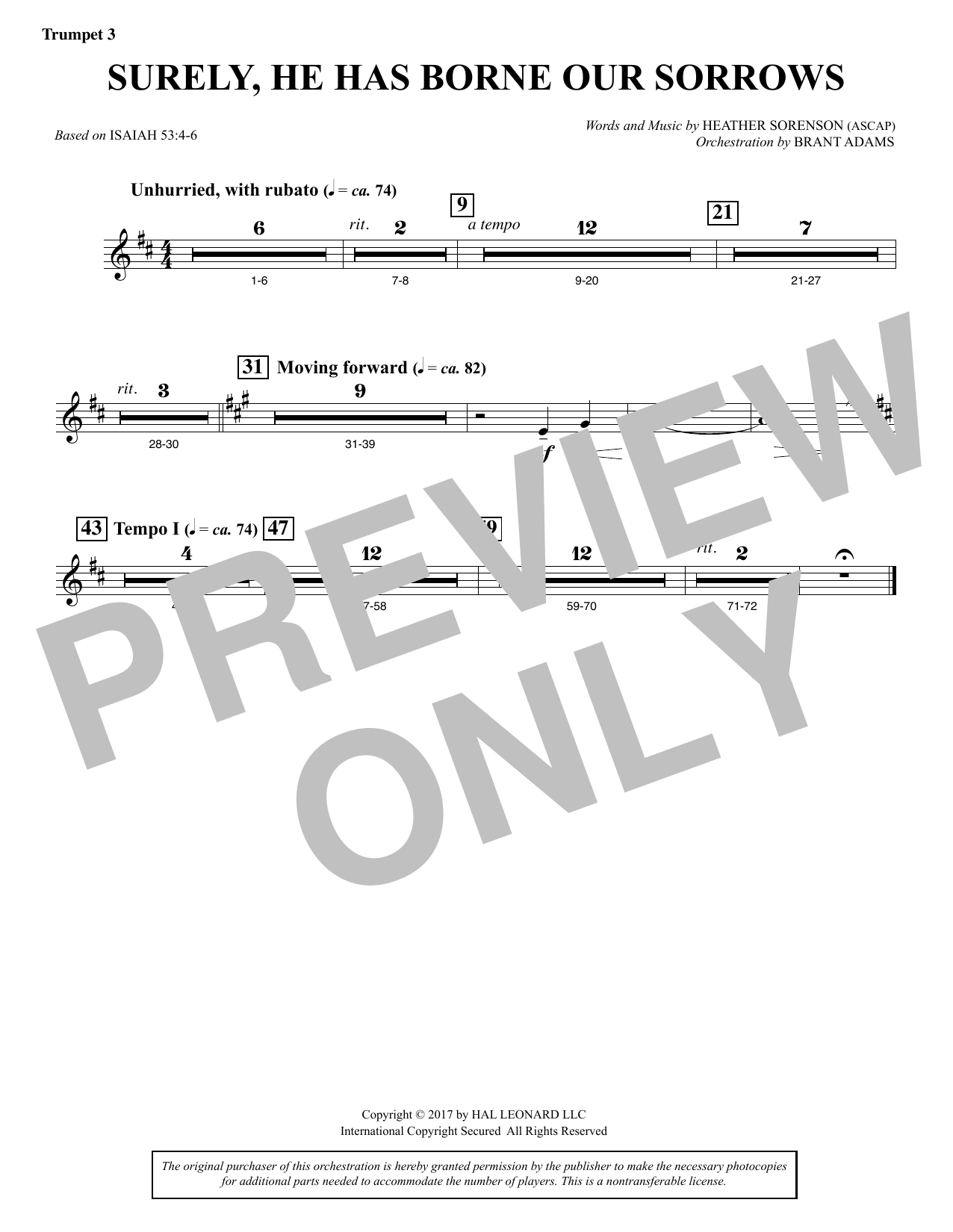 Download Heather Sorenson Surely, He Has Borne Our Sorrows - Bb T Sheet Music