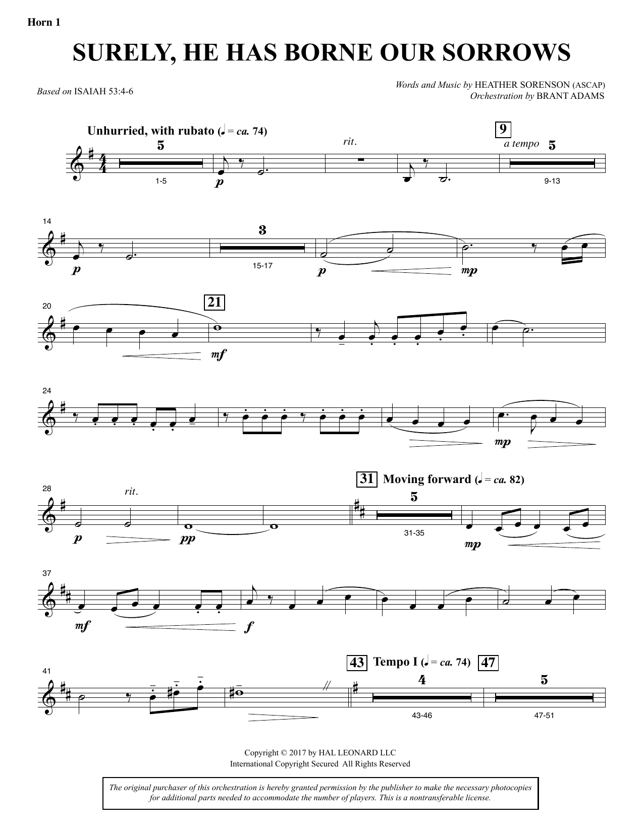 Download Heather Sorenson Surely, He Has Borne Our Sorrows - F Ho Sheet Music