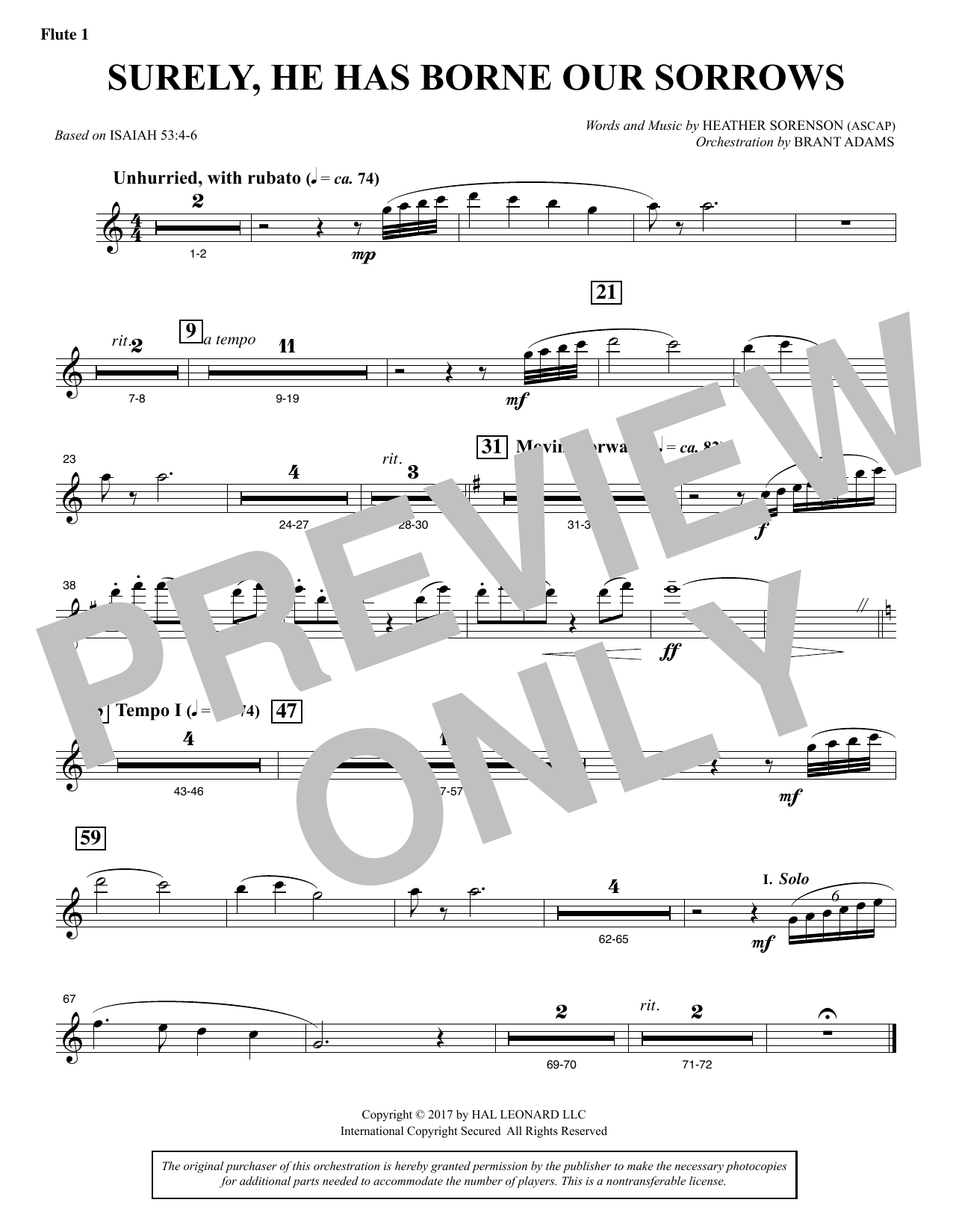 Download Heather Sorenson Surely, He Has Borne Our Sorrows - Flut Sheet Music