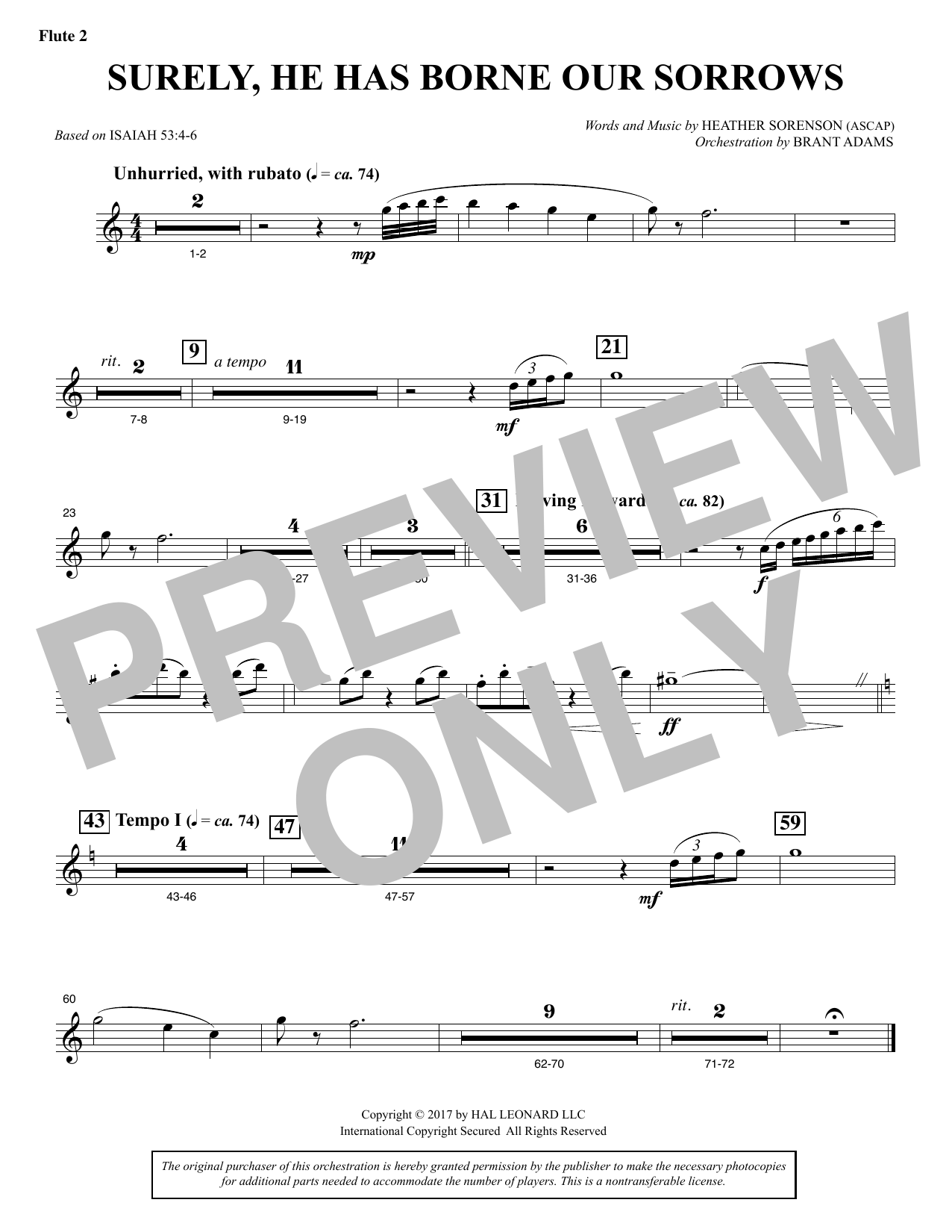 Download Heather Sorenson Surely, He Has Borne Our Sorrows - Flut Sheet Music