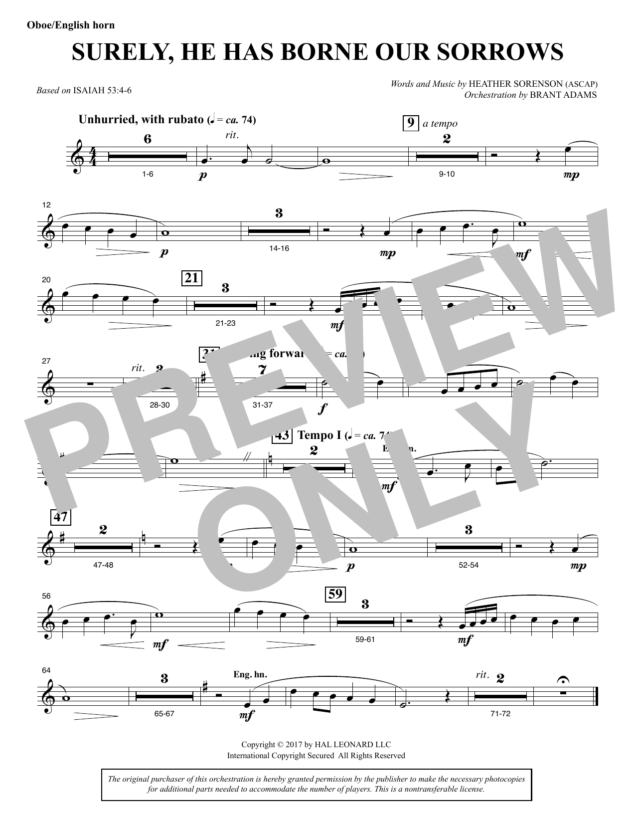 Download Heather Sorenson Surely, He Has Borne Our Sorrows - Oboe Sheet Music