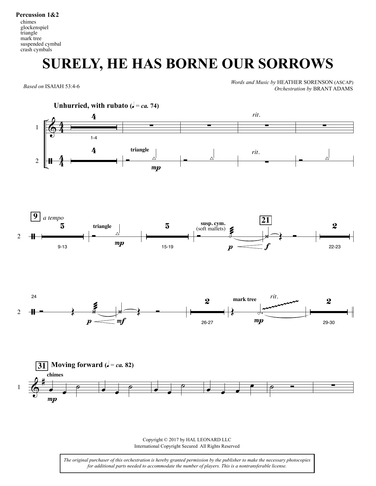 Download Heather Sorenson Surely, He Has Borne Our Sorrows - Perc Sheet Music