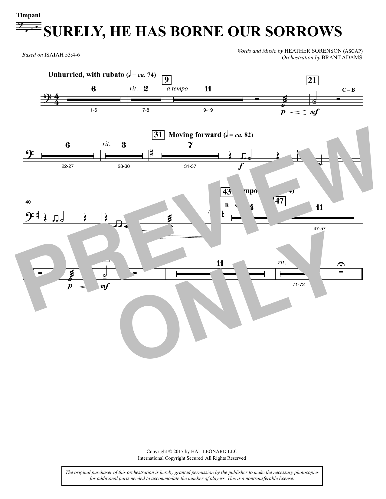 Download Heather Sorenson Surely, He Has Borne Our Sorrows - Timp Sheet Music