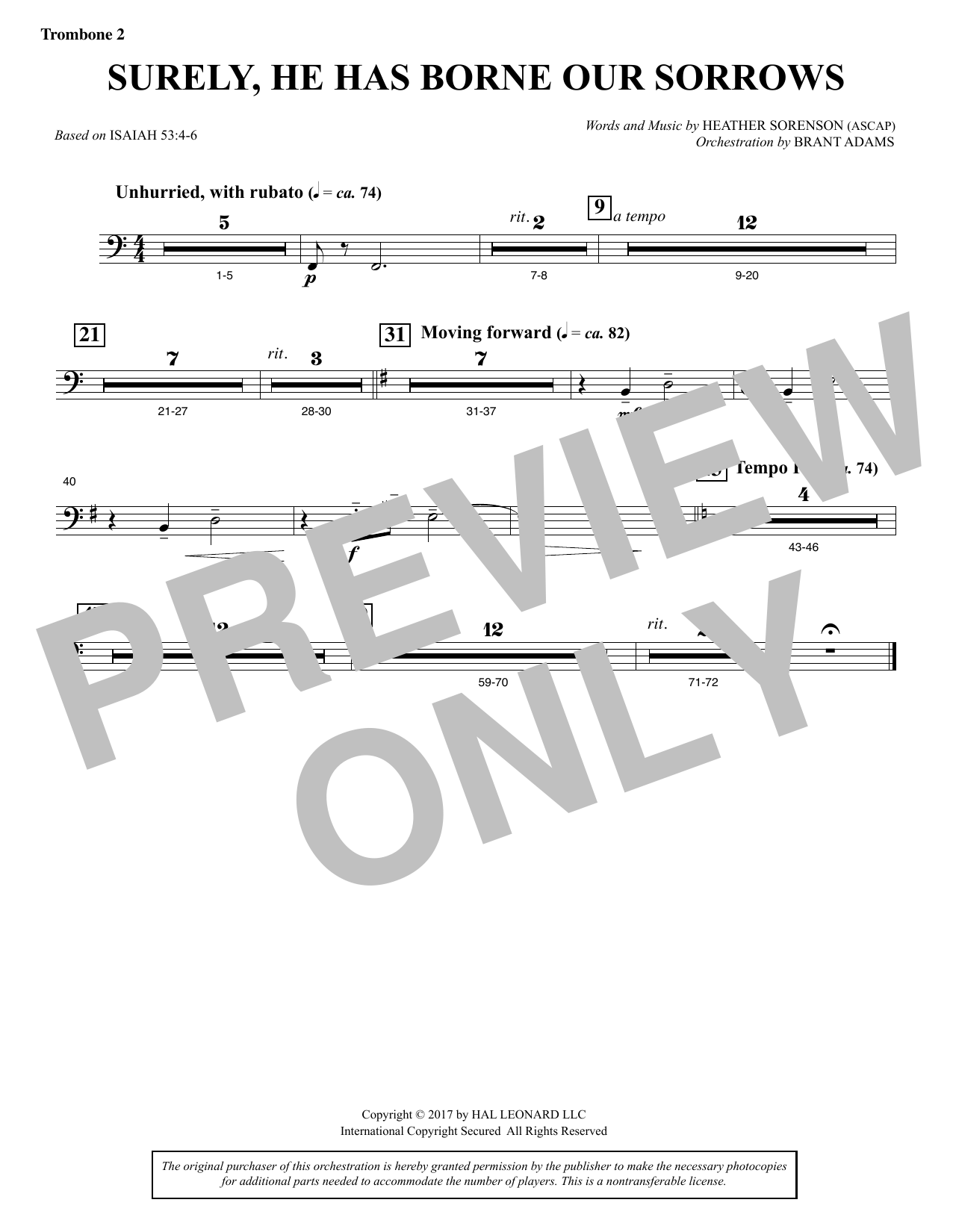Download Heather Sorenson Surely, He Has Borne Our Sorrows - Trom Sheet Music