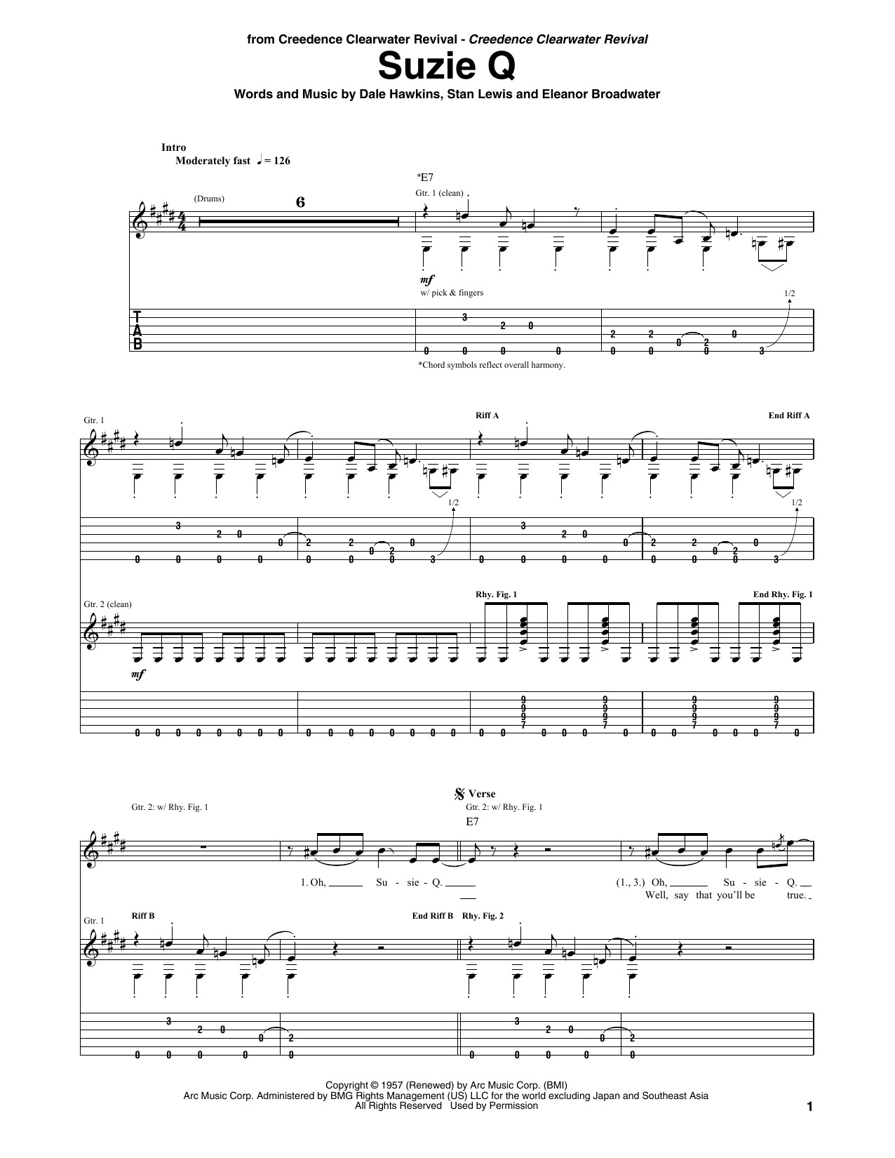 Download Creedence Clearwater Revival Susie-Q Sheet Music