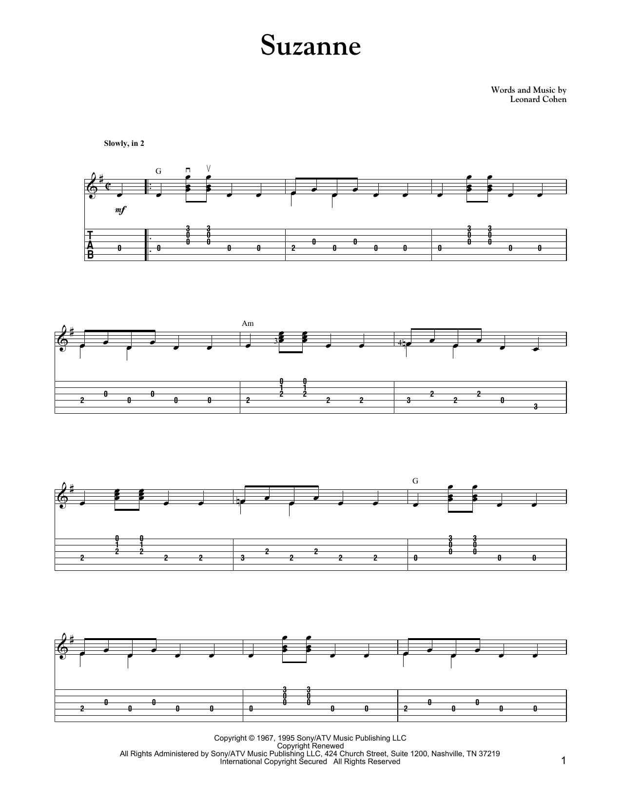 Download Carter Style Guitar Suzanne Sheet Music