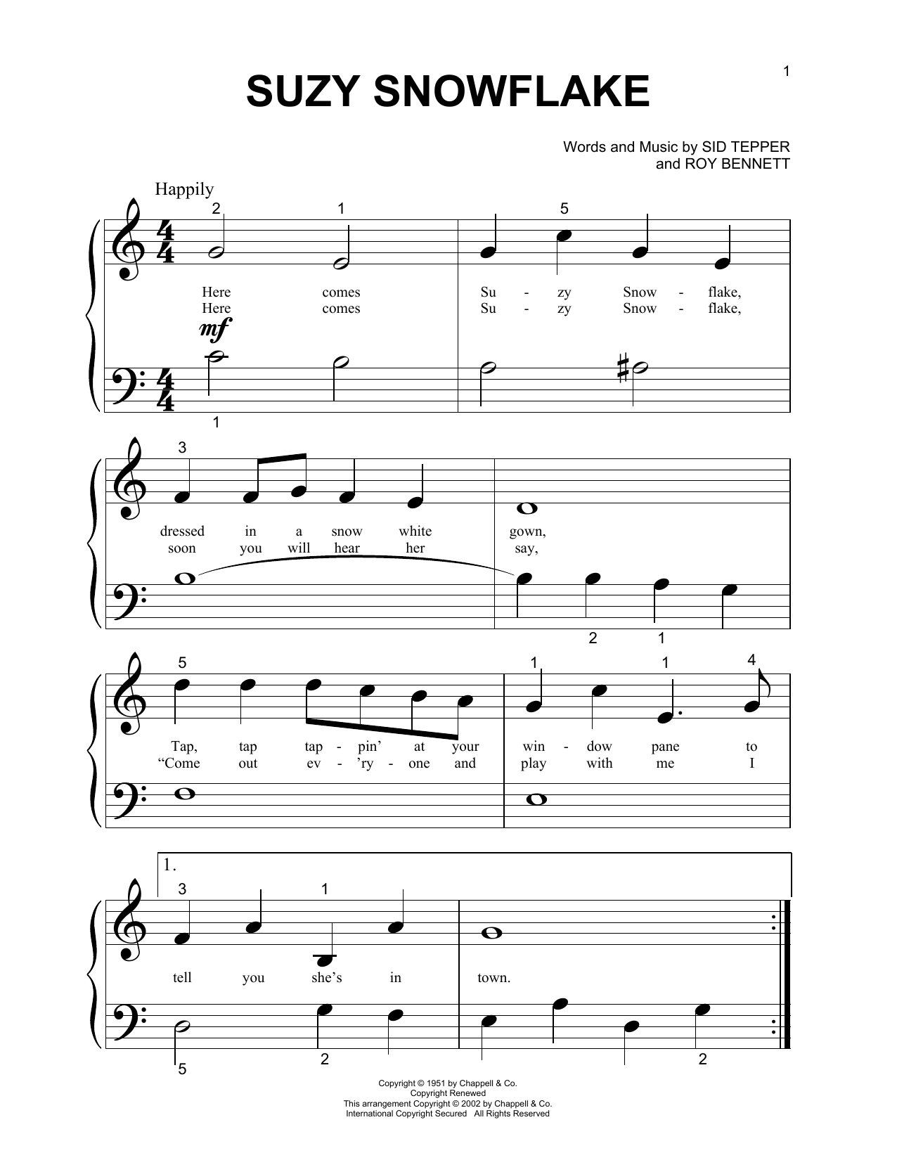 Rosemary Clooney Suzy Snowflake sheet music notes printable PDF score