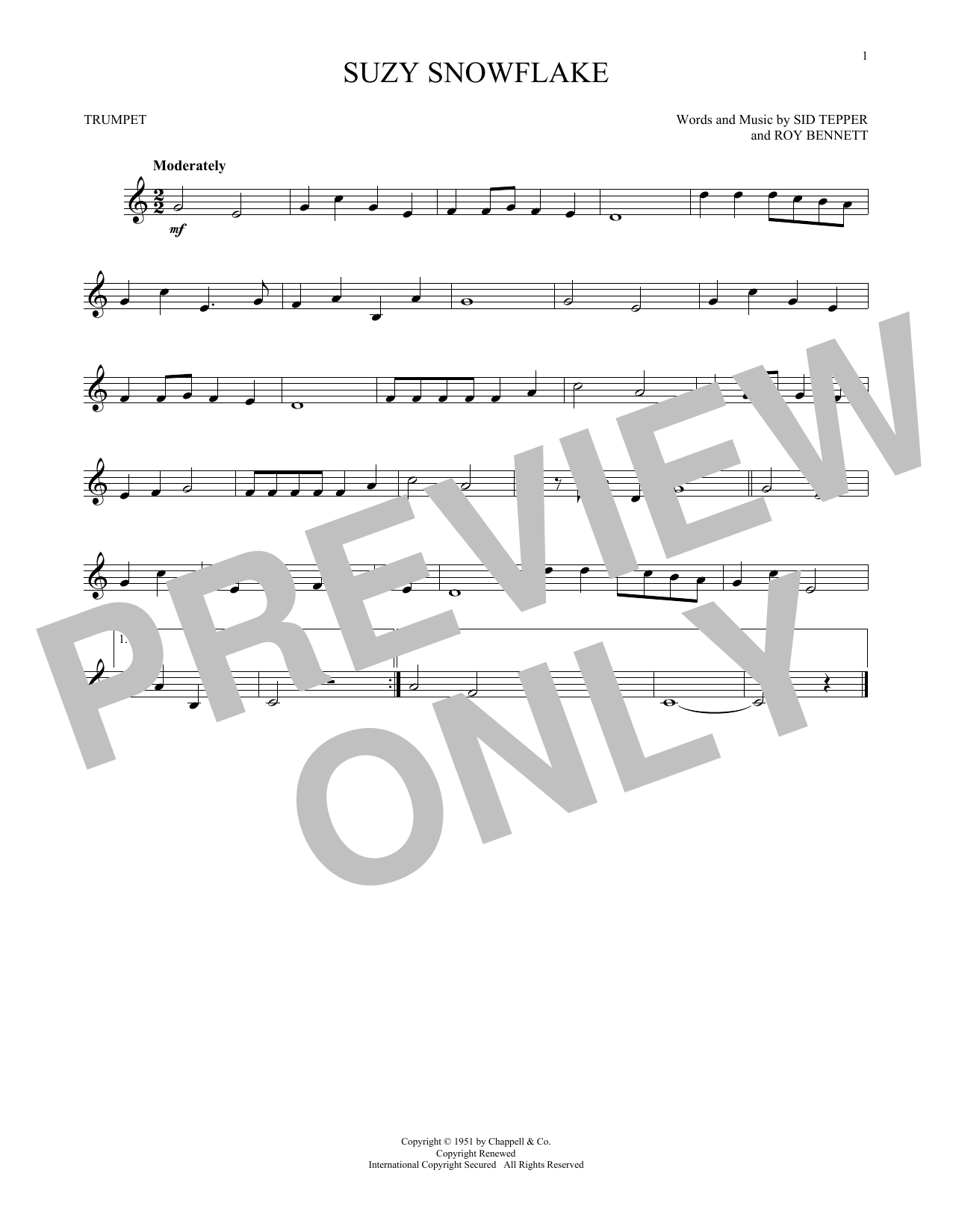 Download Sid Tepper Suzy Snowflake Sheet Music