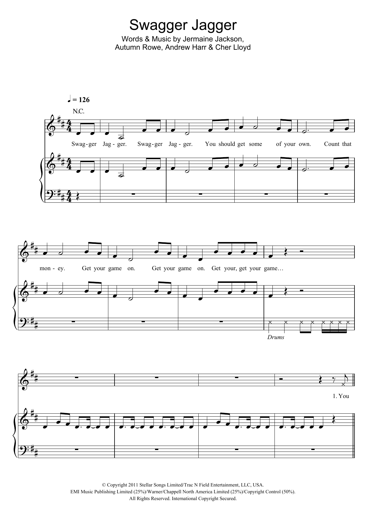 Download Cher Lloyd Swagger Jagger Sheet Music