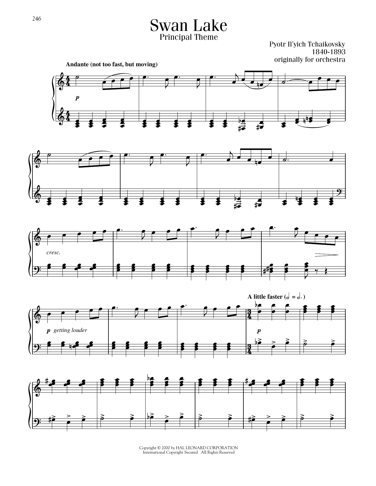 Pyotr Il'yich Tchaikovsky Swan Lake (Theme) sheet music notes printable PDF score