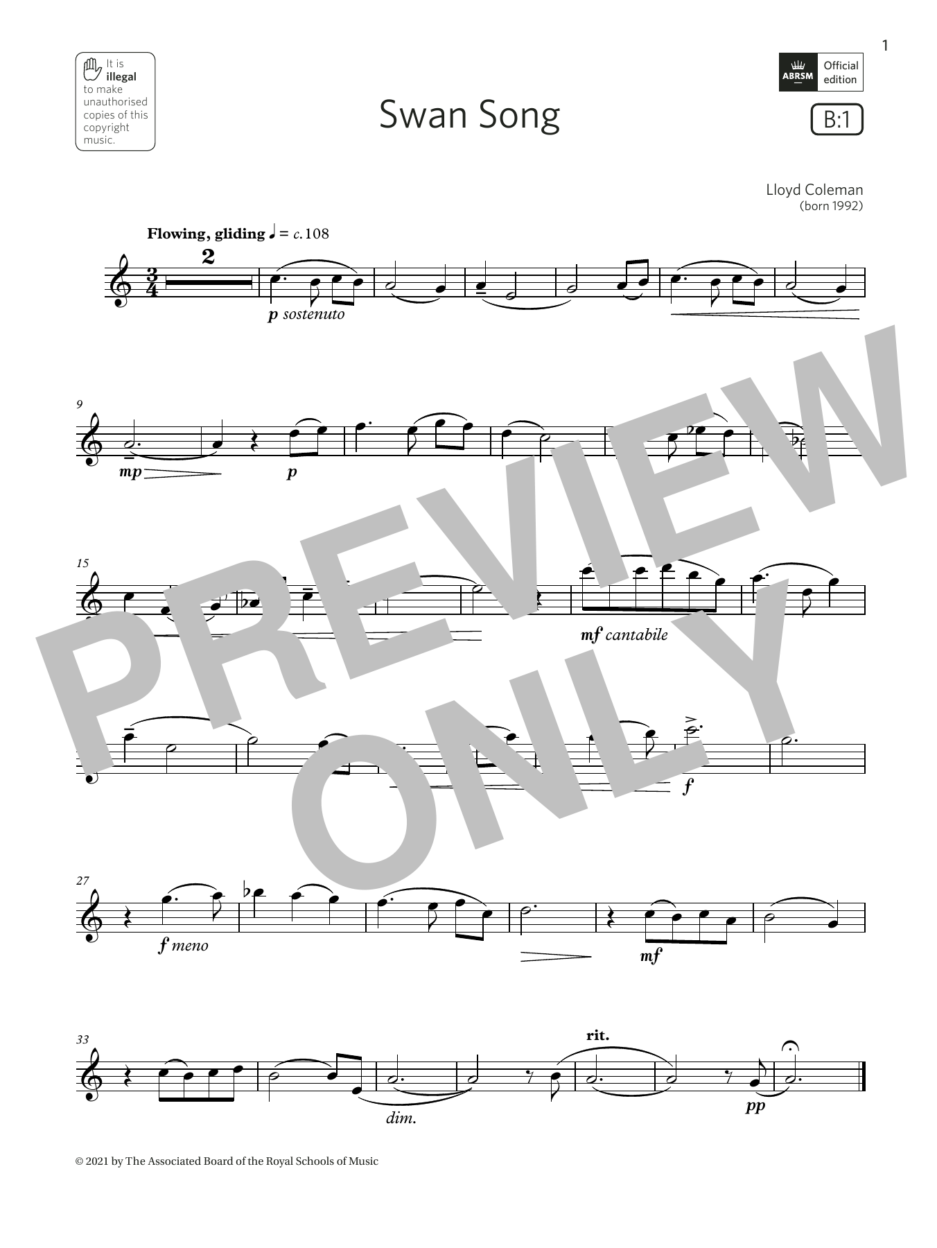 Download Lloyd Coleman Swan Song (Grade 3 List B1 from the ABR Sheet Music