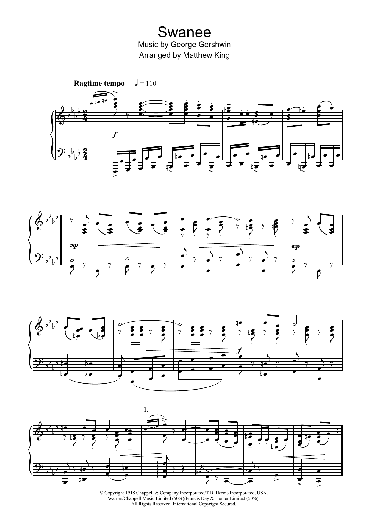 Download George Gershwin Swanee Sheet Music