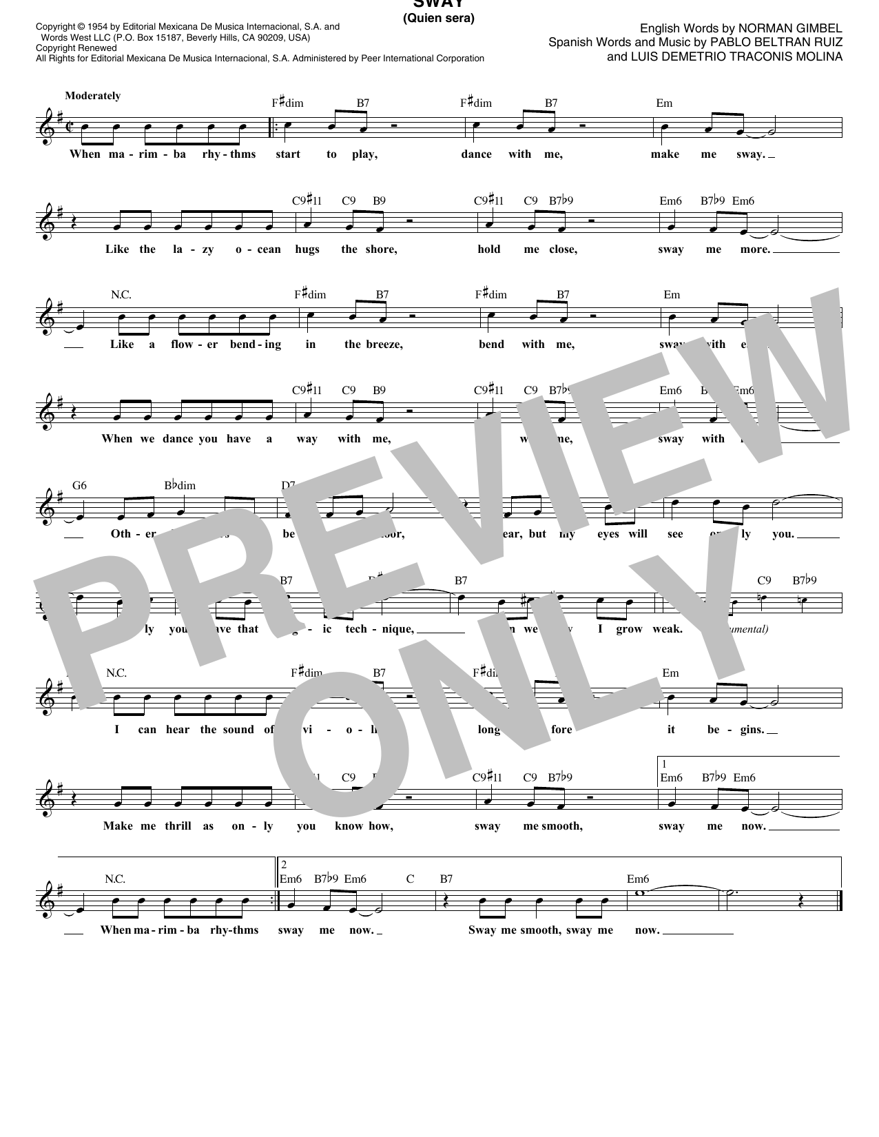 Download Dean Martin Sway (Quien Sera) Sheet Music