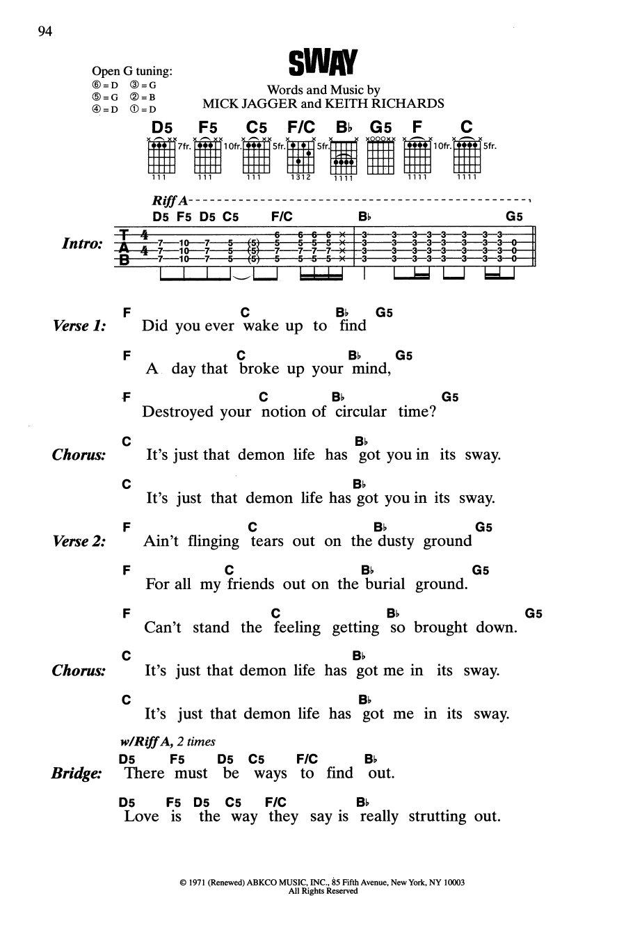 Download The Rolling Stones Sway Sheet Music