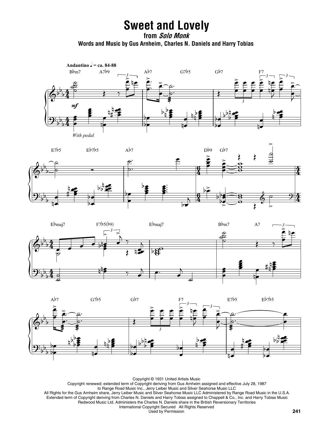 Download Thelonious Monk Sweet And Lovely Sheet Music