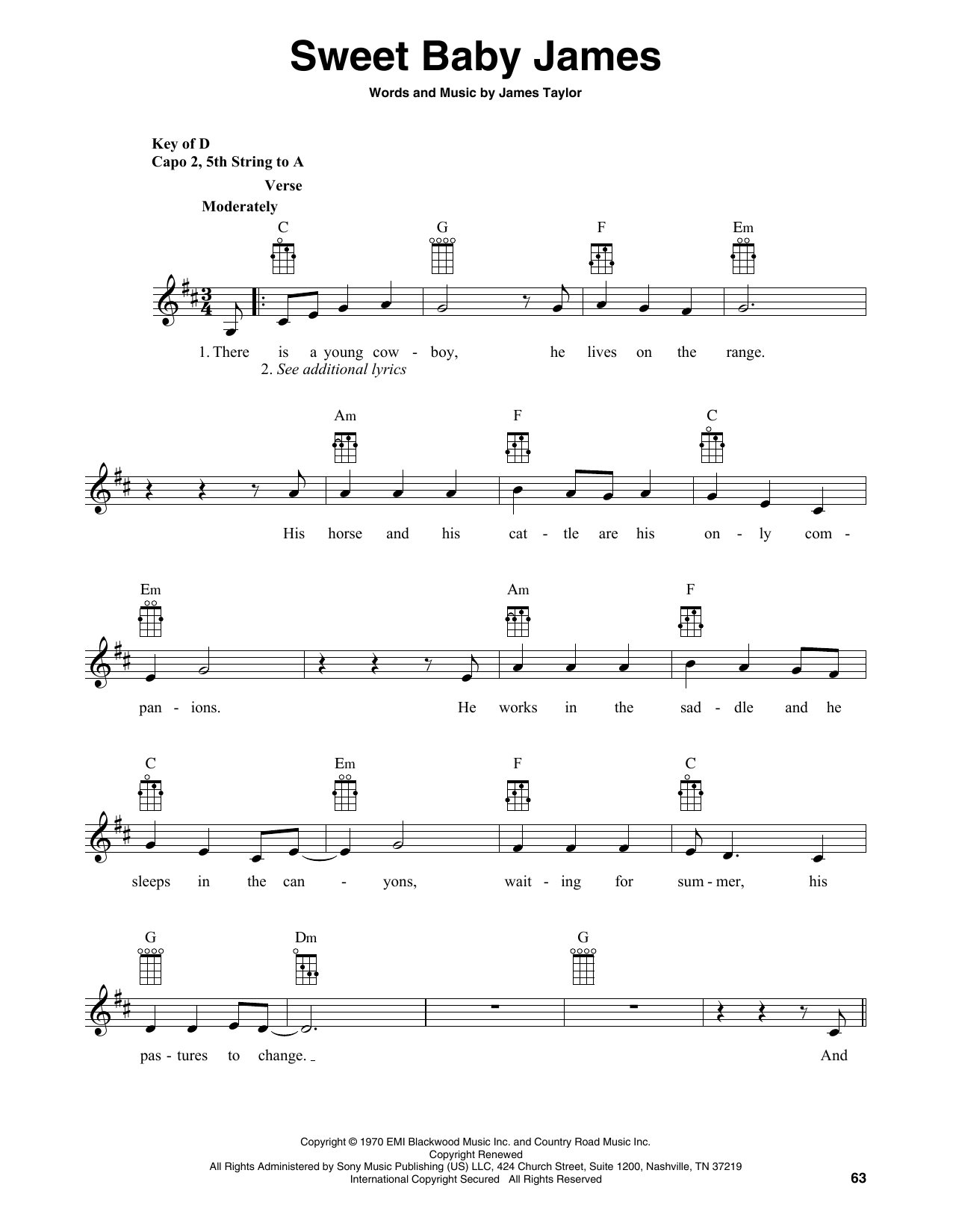 Download James Taylor Sweet Baby James (arr. Fred Sokolow) Sheet Music
