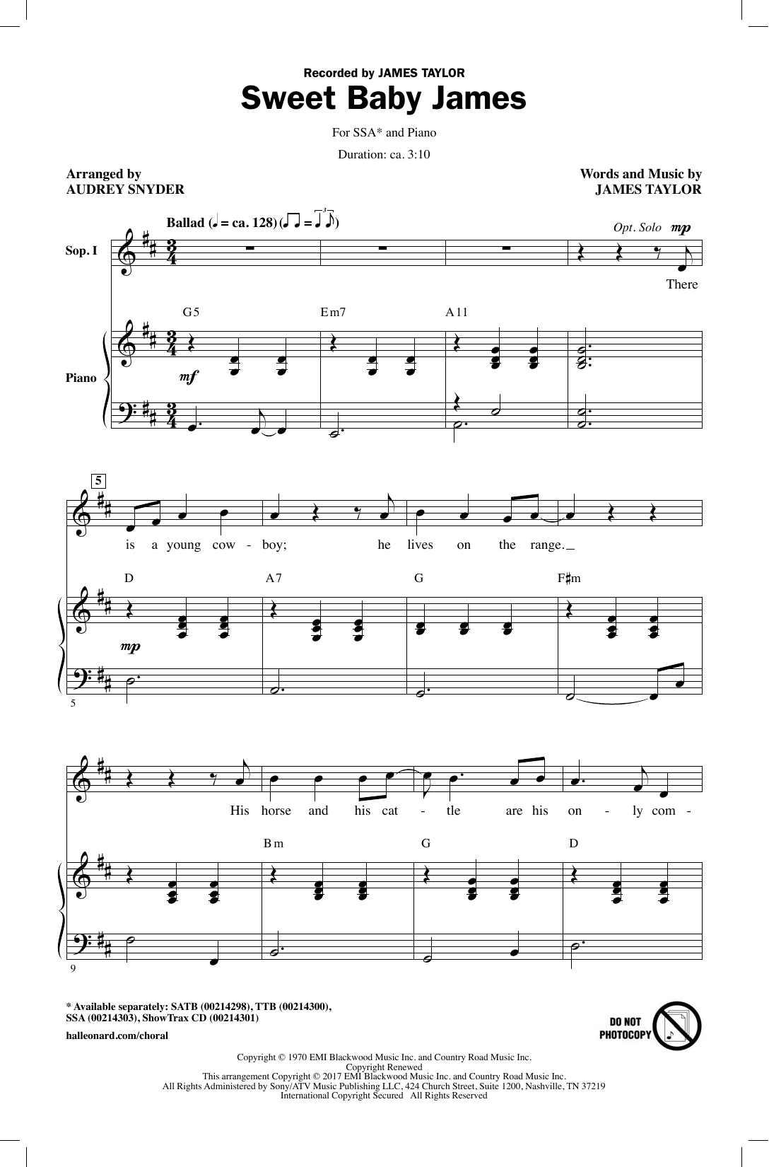Download Audrey Snyder Sweet Baby James Sheet Music