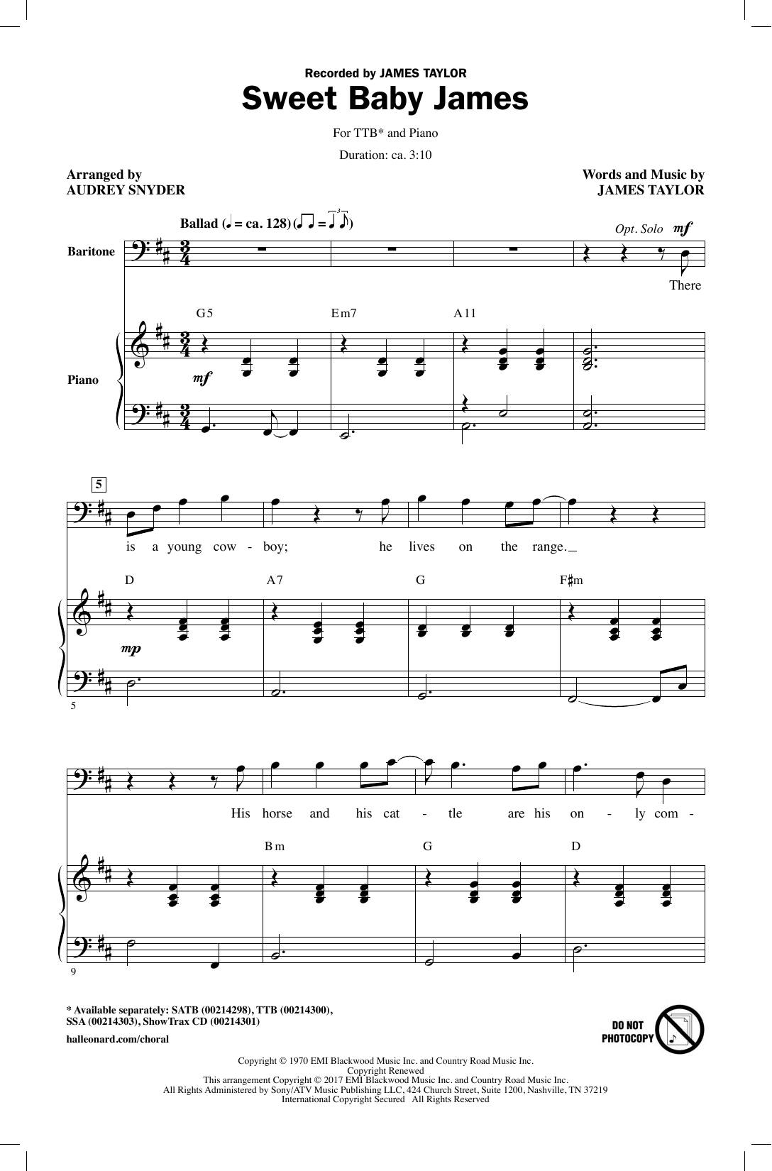 Download Audrey Snyder Sweet Baby James Sheet Music