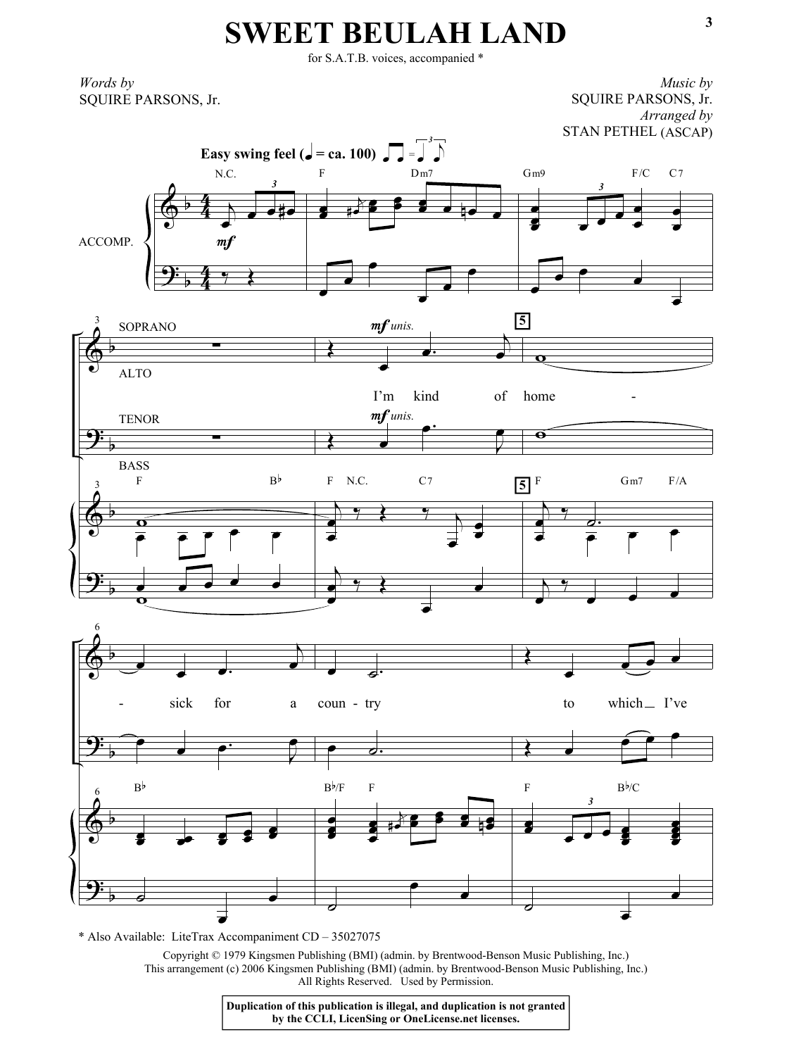 Download Squire Parsons Sweet Beulah Land (arr. Stan Pethel) Sheet Music