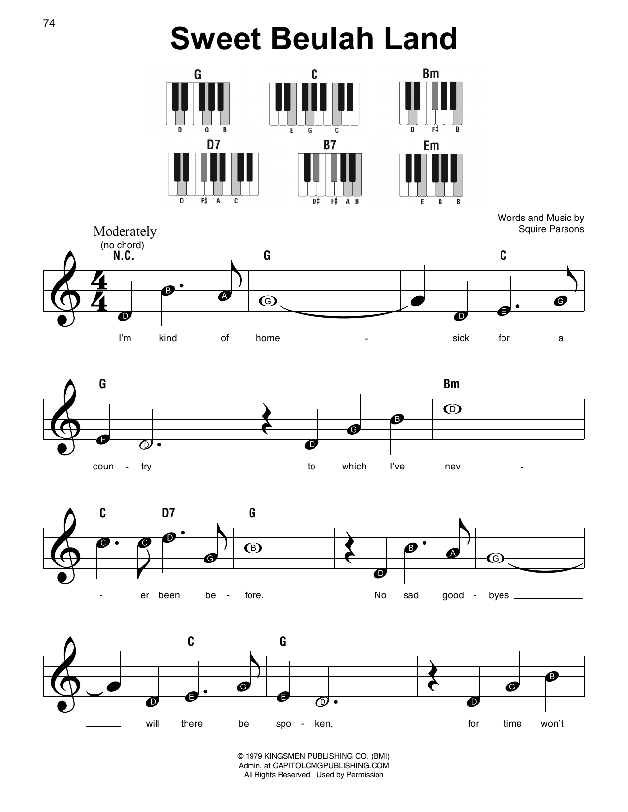 Download Squire Parsons Sweet Beulah Land Sheet Music