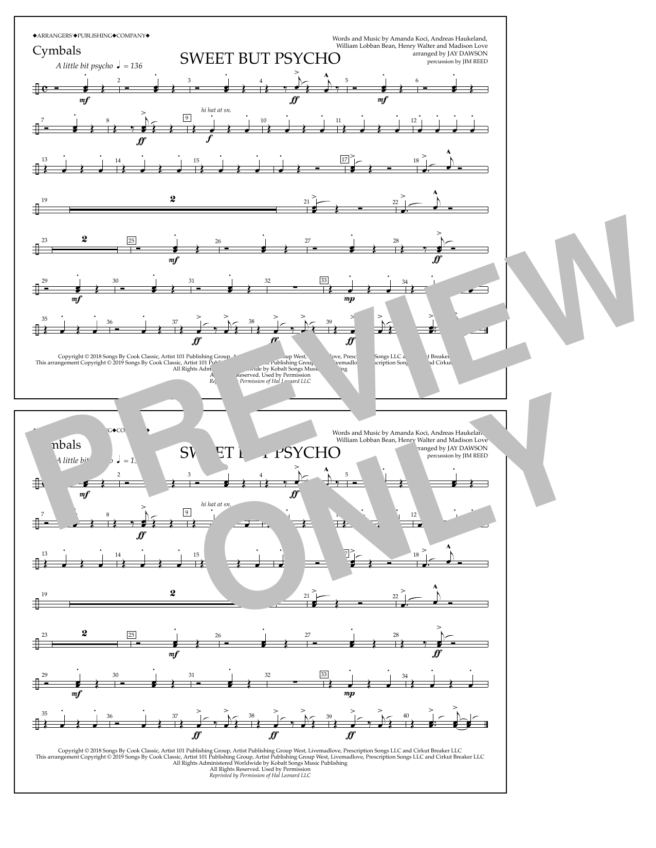 Download Ava Max Sweet But Psycho (arr. Jay Dawson) - Cy Sheet Music
