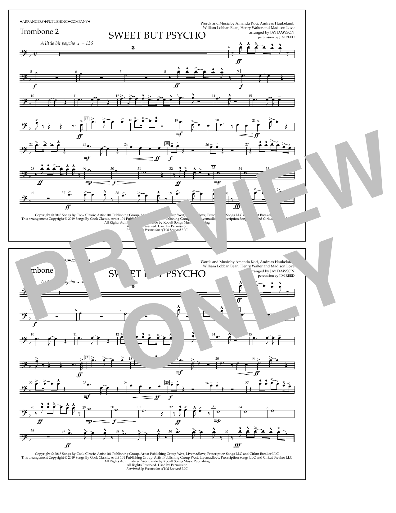 Download Ava Max Sweet But Psycho (arr. Jay Dawson) - Tr Sheet Music