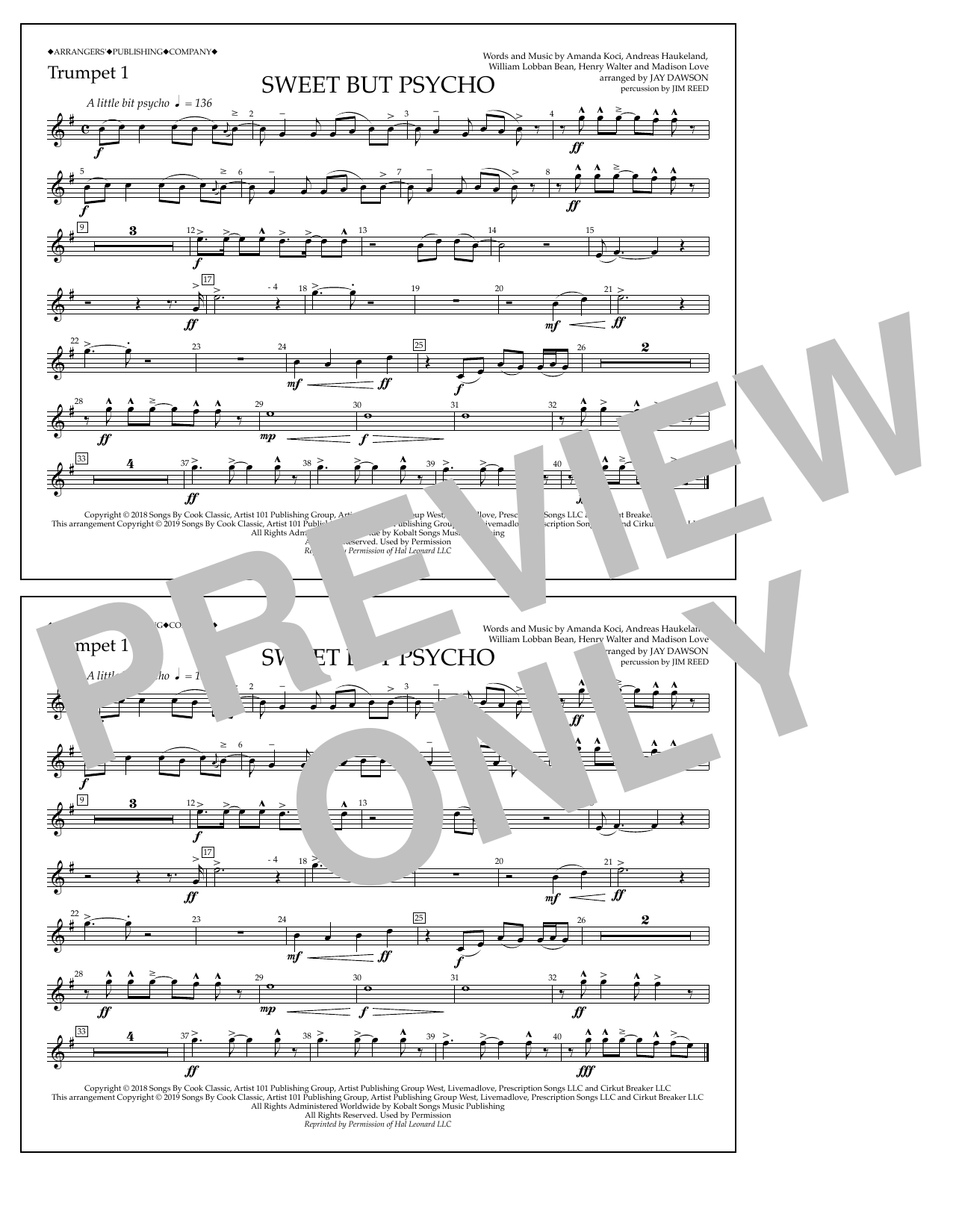 Download Ava Max Sweet But Psycho (arr. Jay Dawson) - Tr Sheet Music
