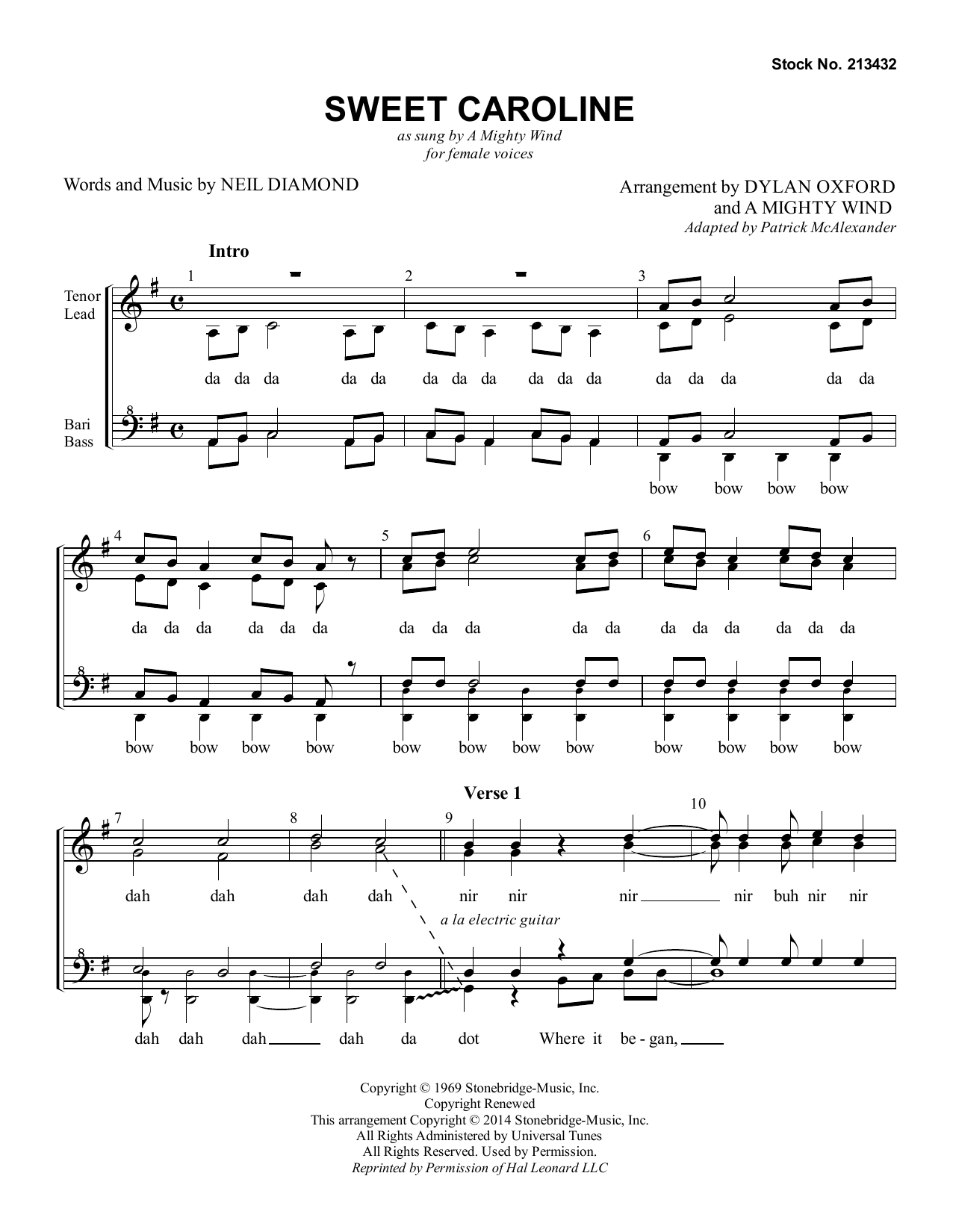 Download A Mighty Wind Sweet Caroline (arr. Dylan Oxford & A M Sheet Music