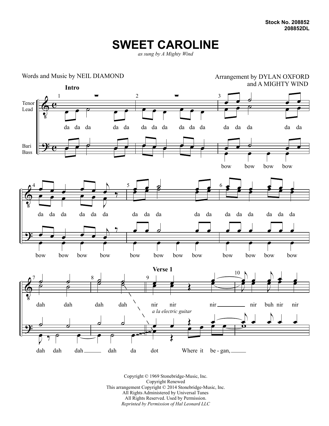 Download A Mighty Wind Sweet Caroline (arr. Dylan Oxford & A M Sheet Music