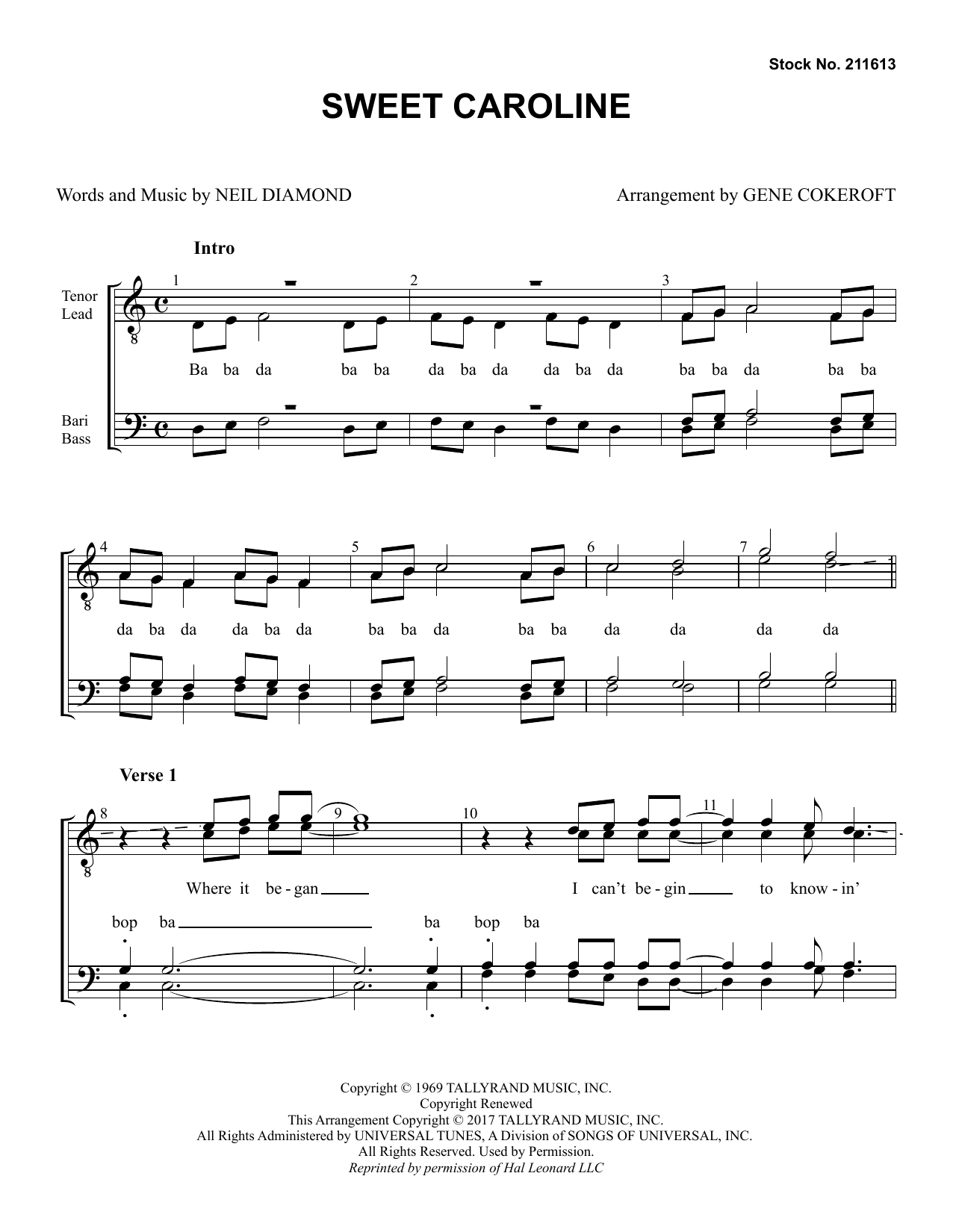 Download Neil Diamond Sweet Caroline (arr. Gene Cokeroft) Sheet Music