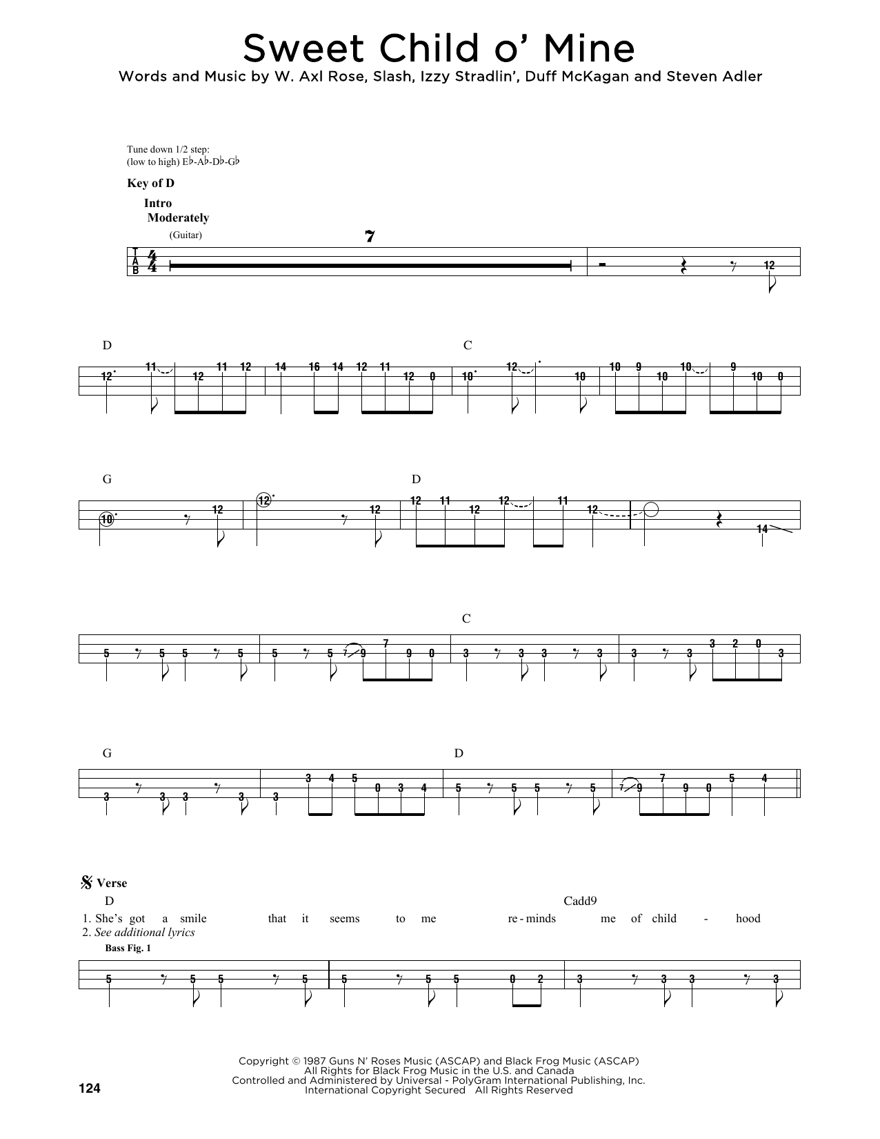 Guns N' Roses Sweet Child O' Mine sheet music notes printable PDF score