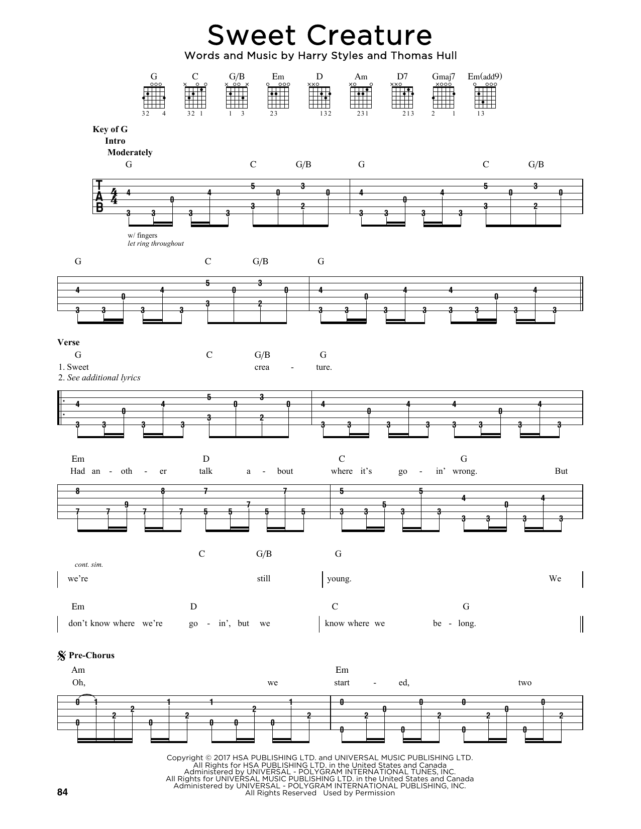 Harry Styles Sweet Creature sheet music notes printable PDF score