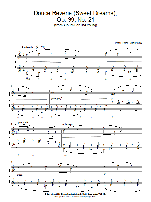 Download Pyotr Ilyich Tchaikovsky Douce Reverie (Sweet Dreams), Op. 39, N Sheet Music