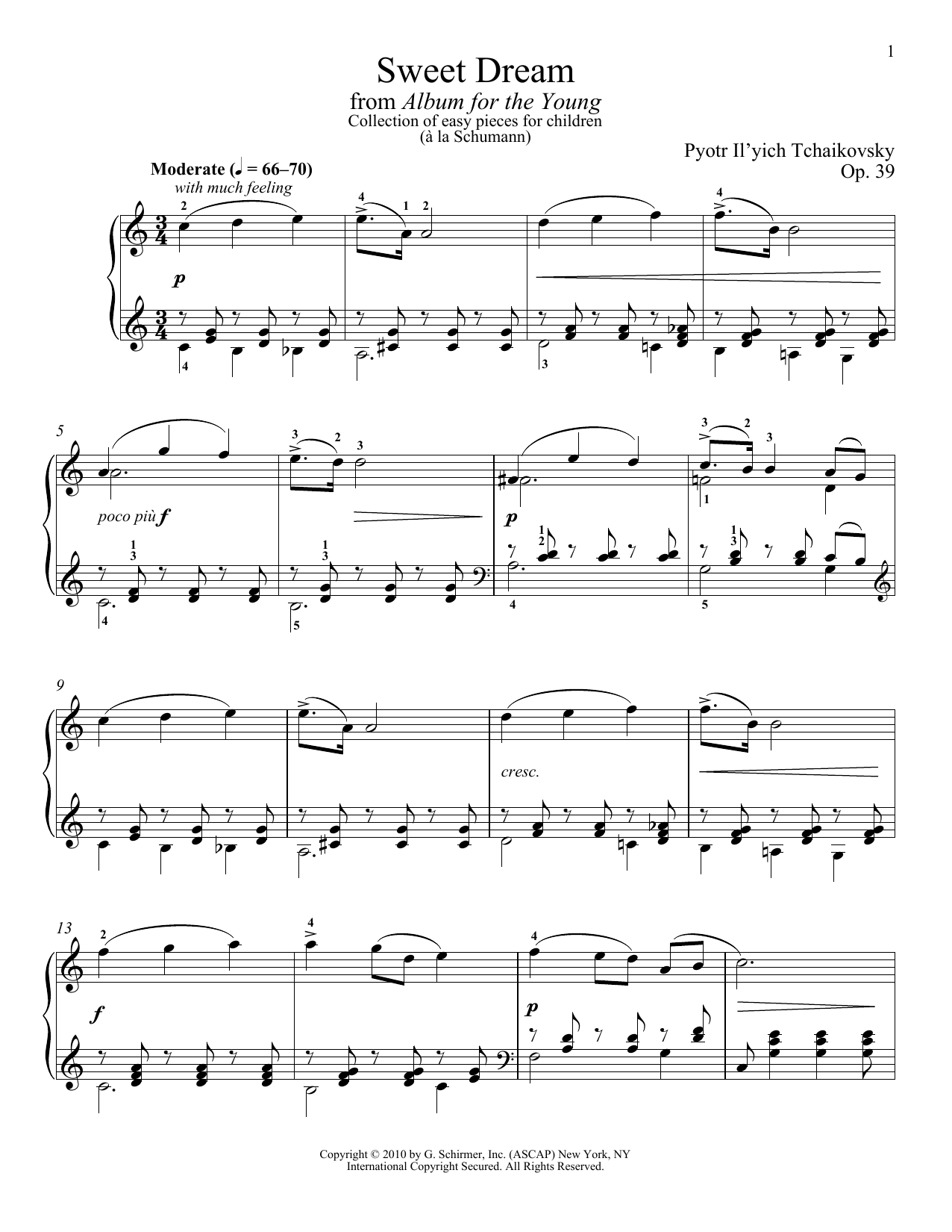 Download Pyotr Il'yich Tchaikovsky Sweet Dream (Douce Reverie), Op. 39, No Sheet Music