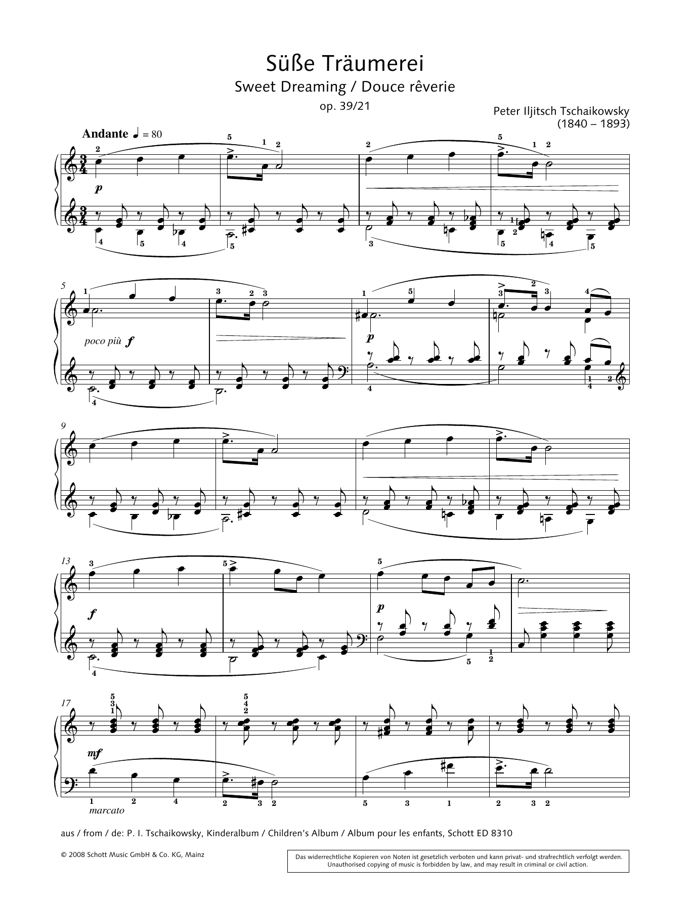 Download Pyotr Il'yich Tchaikovsky Sweet Dreaming Sheet Music
