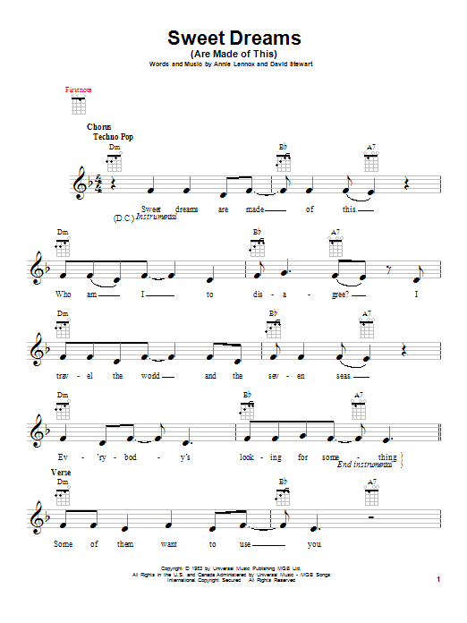 Download Eurythmics Sweet Dreams (Are Made Of This) Sheet Music