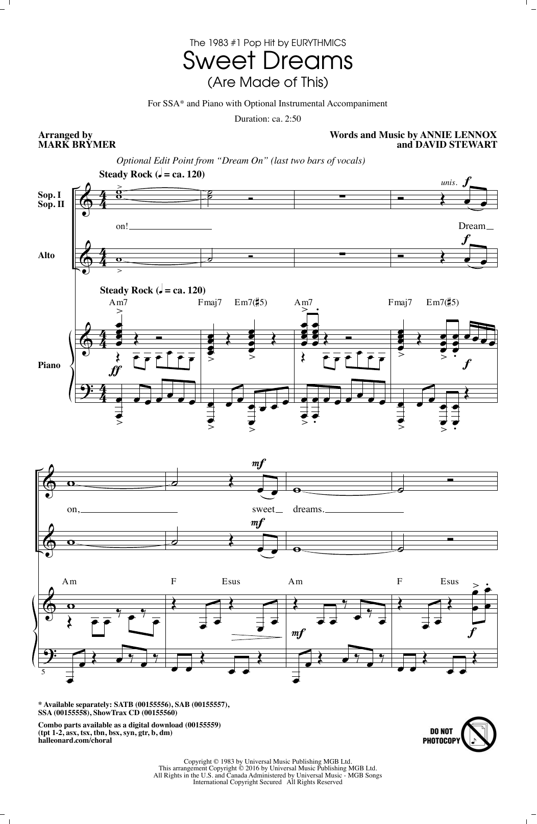 Download Mark Brymer Sweet Dreams (Are Made Of This) Sheet Music