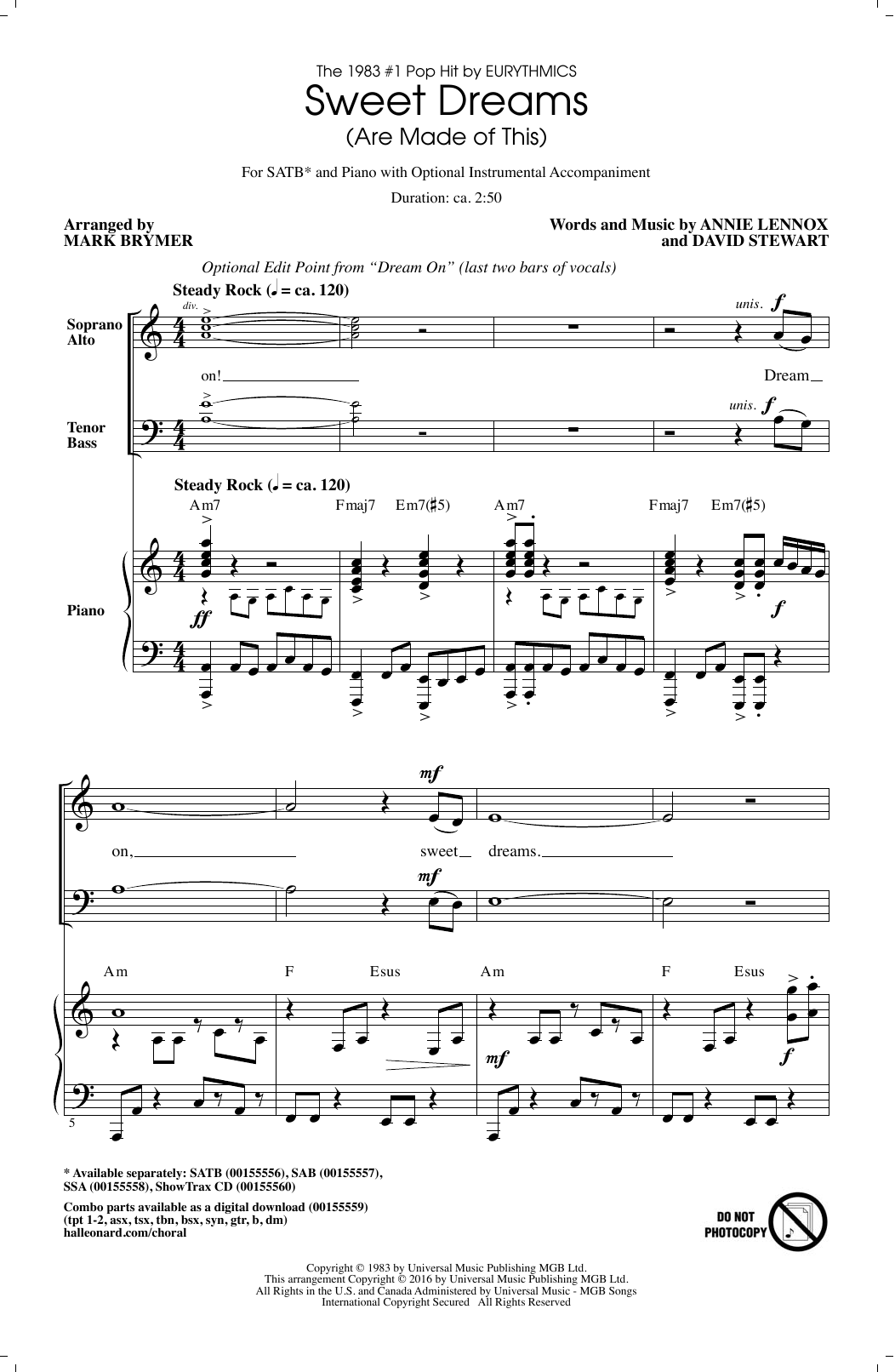 Download Mark Brymer Sweet Dreams (Are Made Of This) Sheet Music