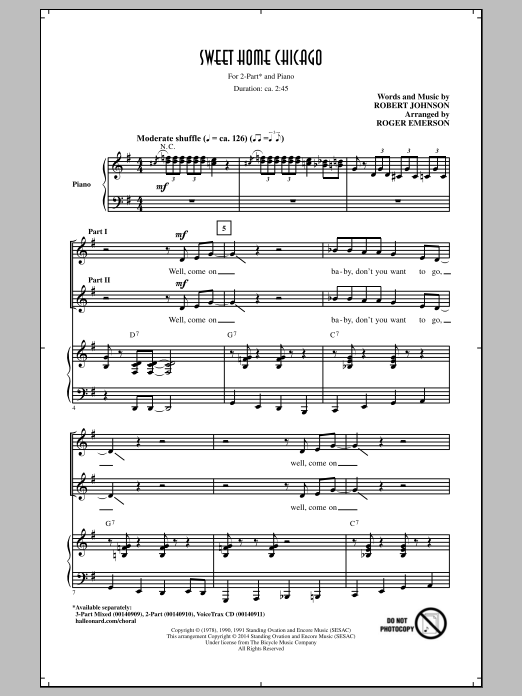 Download The Blues Brothers Sweet Home Chicago (arr. Roger Emerson) Sheet Music