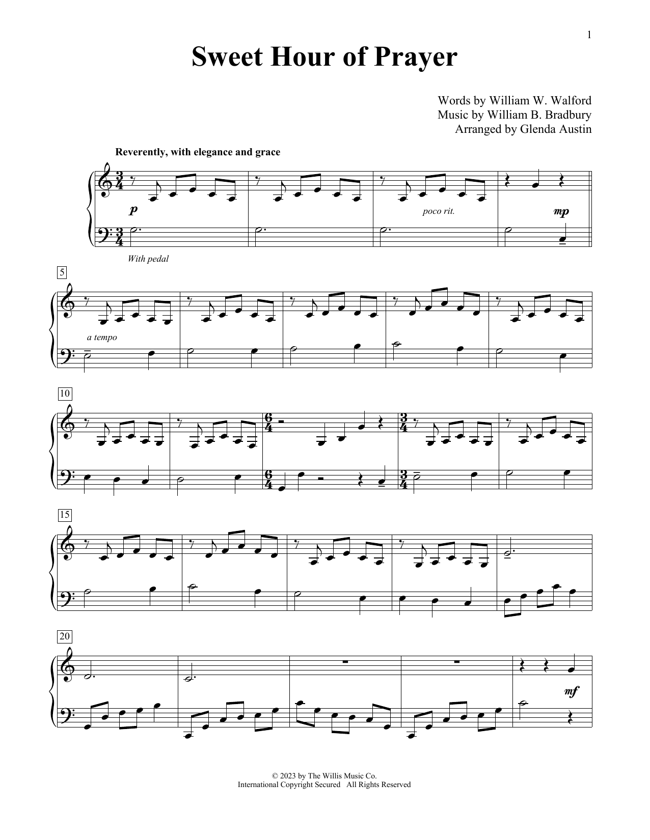 Download William B. Bradbury Sweet Hour Of Prayer (arr. Glenda Austi Sheet Music