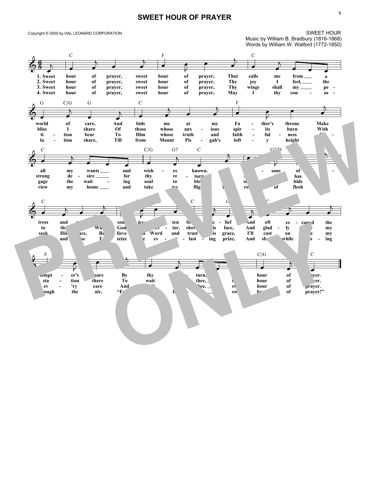 Download William B. Bradbury Sweet Hour Of Prayer Sheet Music