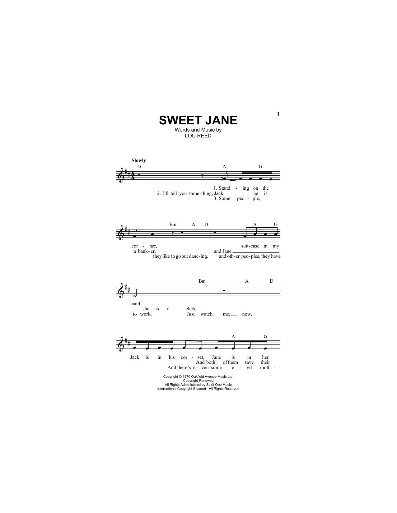 Download Lou Reed Sweet Jane (Intro) Sheet Music