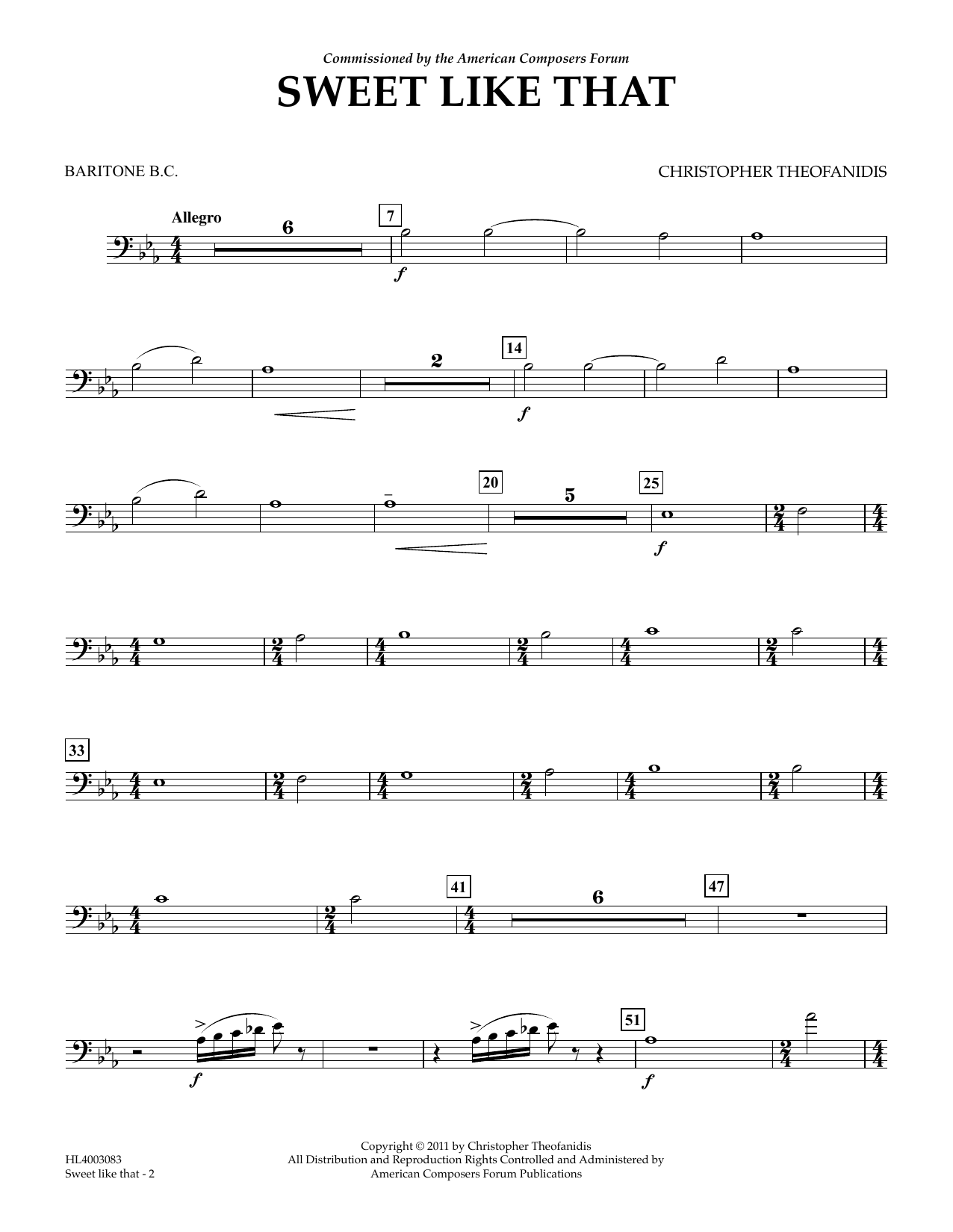 Download Christopher Theofanidis Sweet like that - Euphonium/Baritone BC Sheet Music