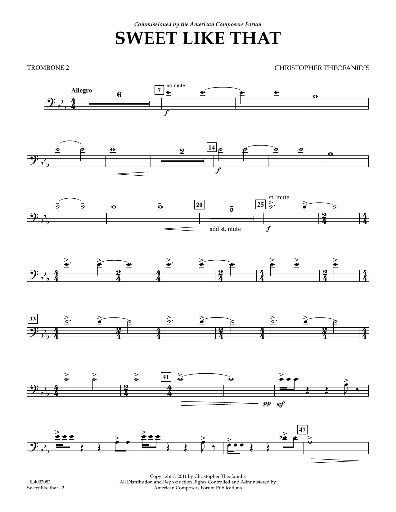 Download Christopher Theofanidis Sweet like that - Trombone 2 Sheet Music