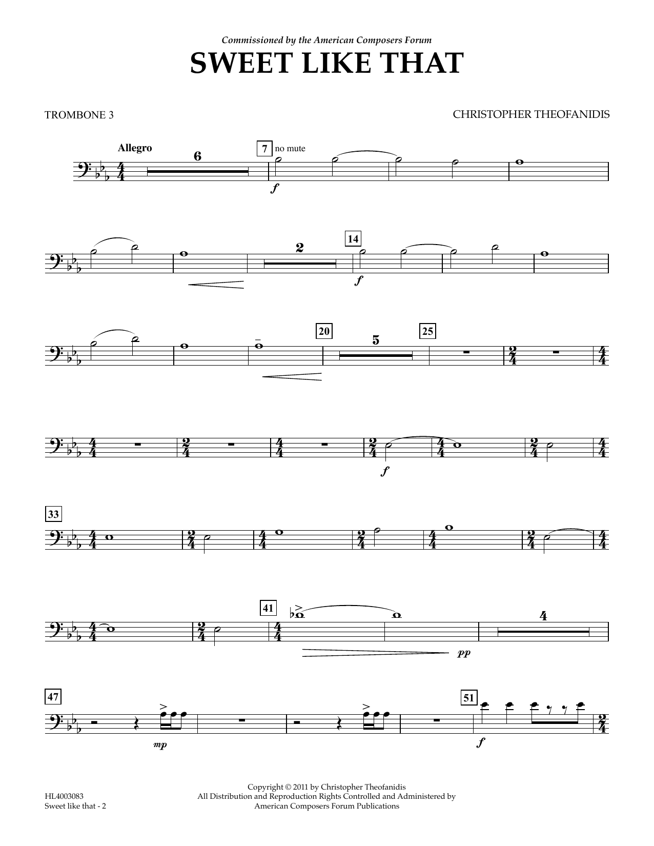 Download Christopher Theofanidis Sweet like that - Trombone 3 Sheet Music
