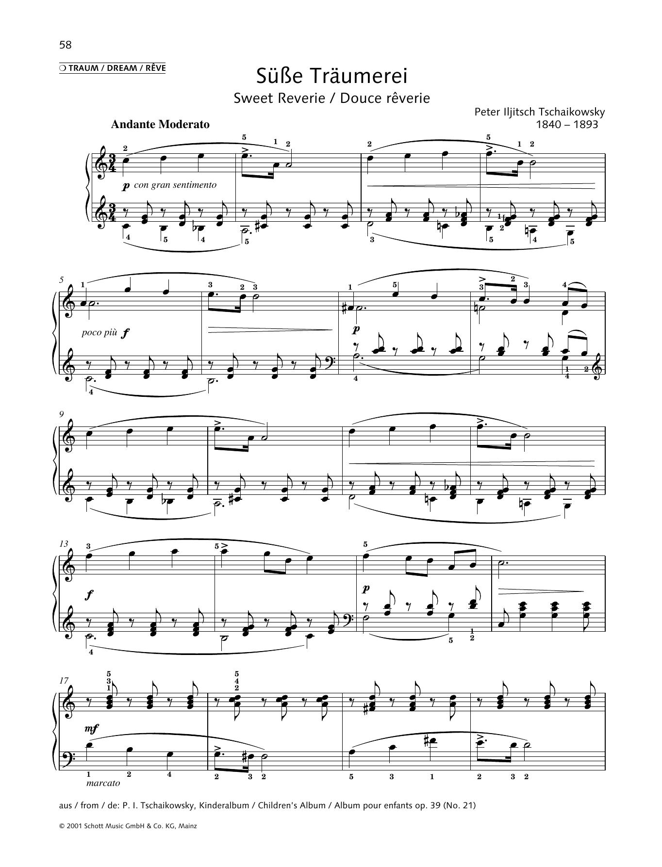 Download Pyotr Il'yich Tchaikovsky Sweet Reverie Sheet Music
