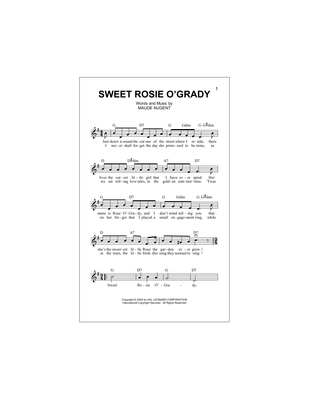 Download Maude Nugent Sweet Rosie O'Grady Sheet Music