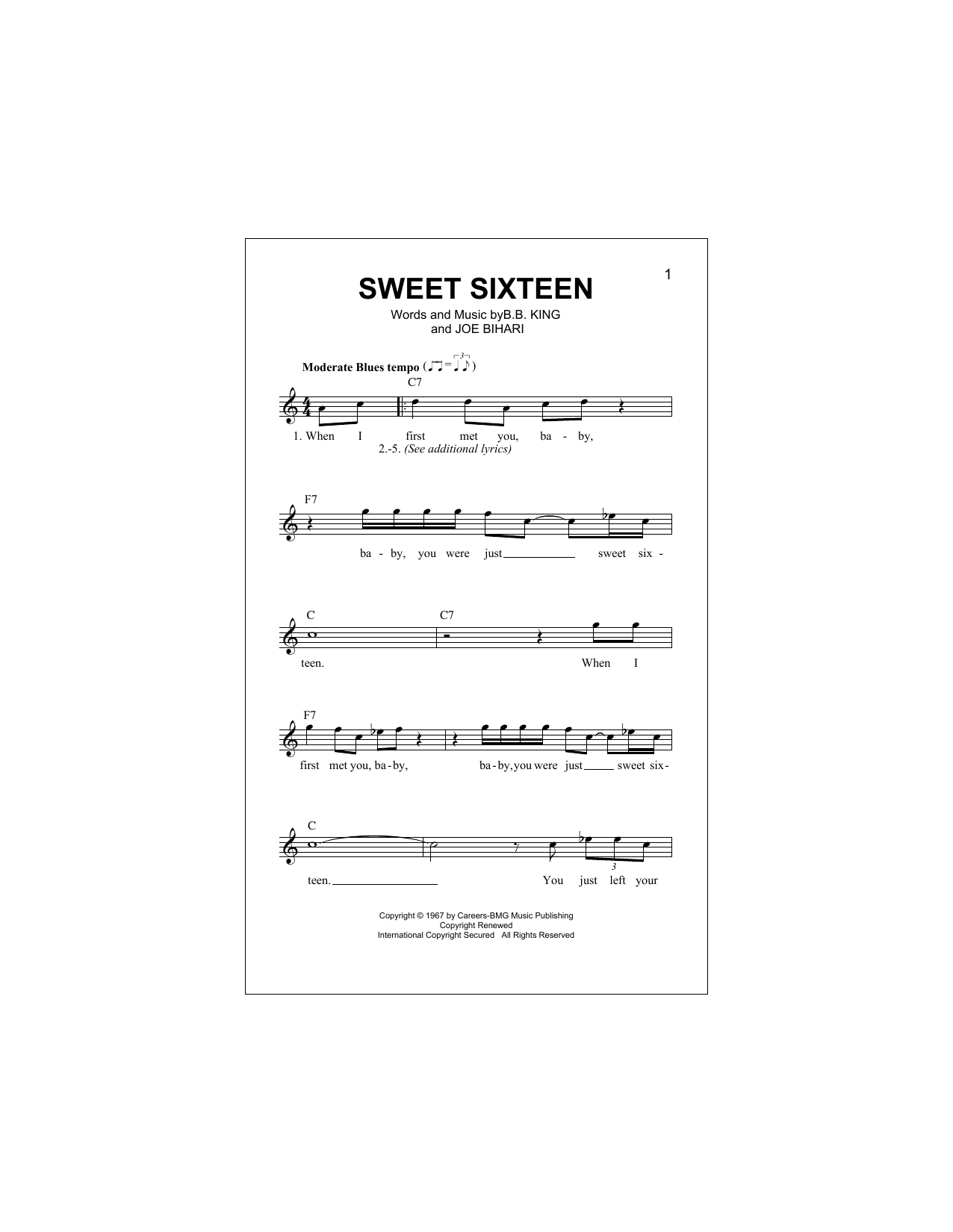 Download B.B. King Sweet Sixteen Sheet Music
