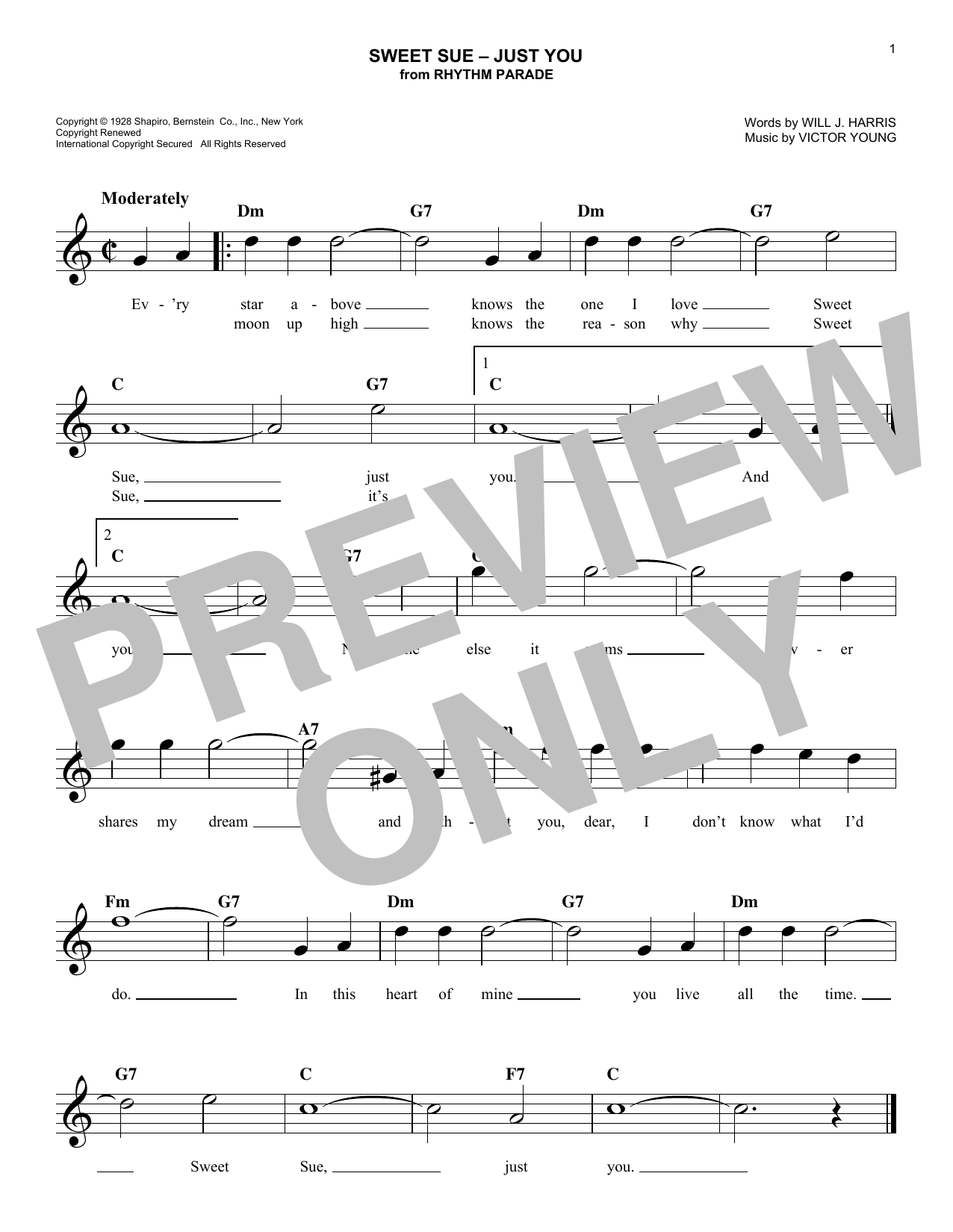 Download Victor Young Sweet Sue-Just You Sheet Music